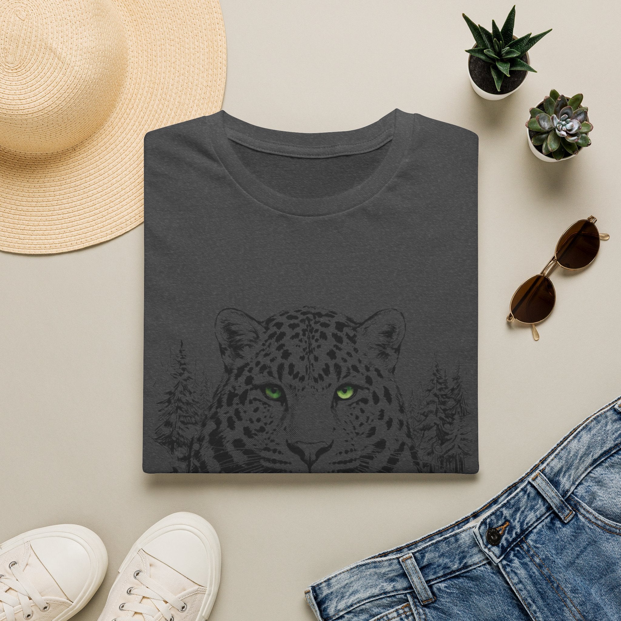 Leopard Portrait T-Shirt — Striking Green-Eyed Big Cat Graphic Tee