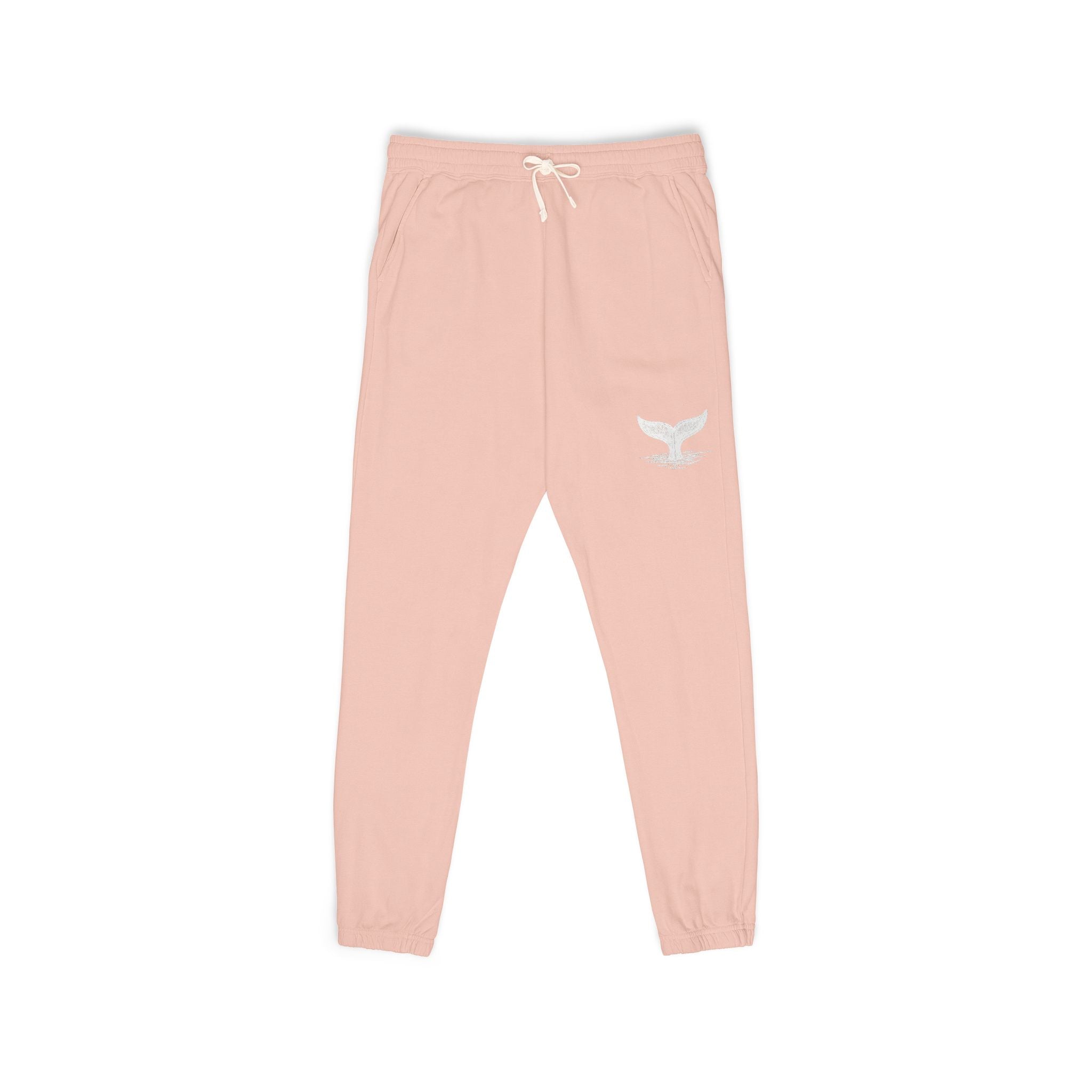 Rose Pink Fleece Sweatpants with Embroidered Whale Tail Logo — Cozy Casual Lounge Joggers
