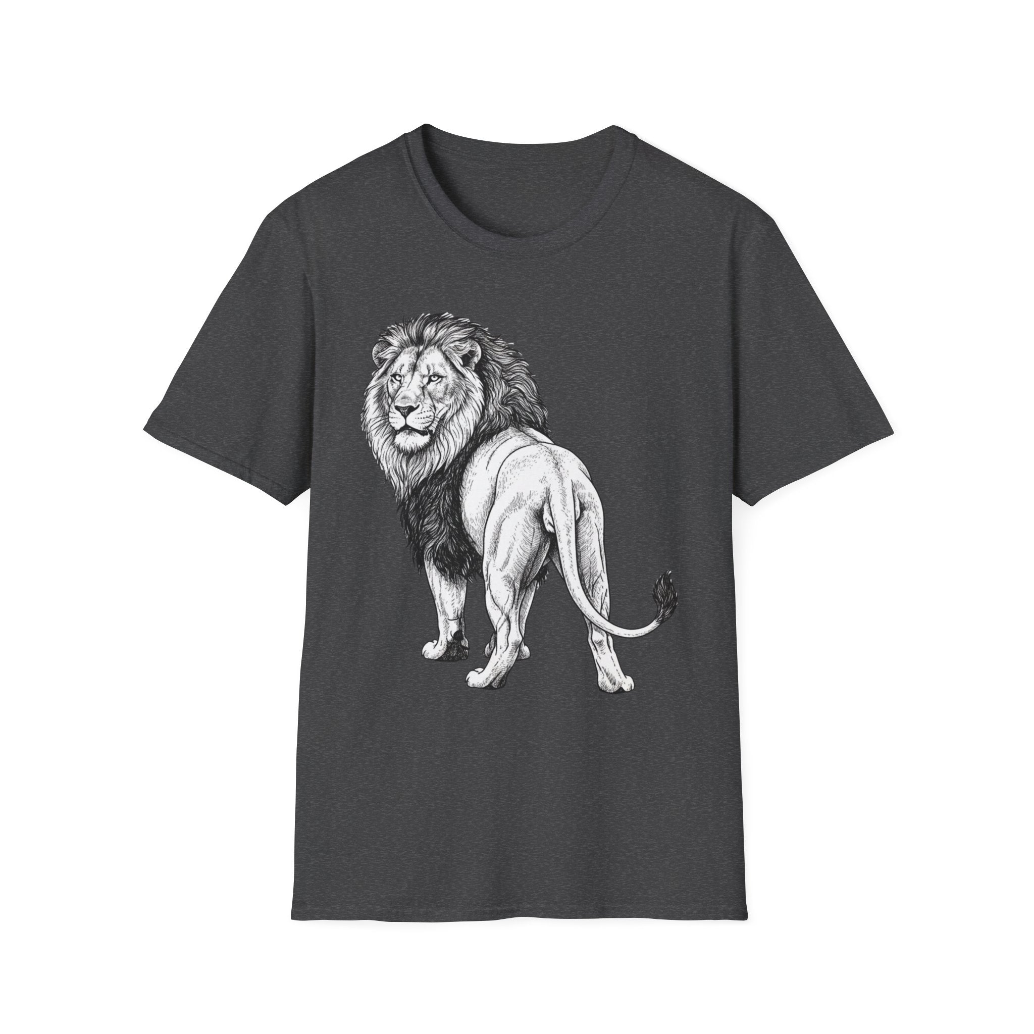 Lion Sketch T-Shirt — Detailed Black & White Lion Illustration Tee