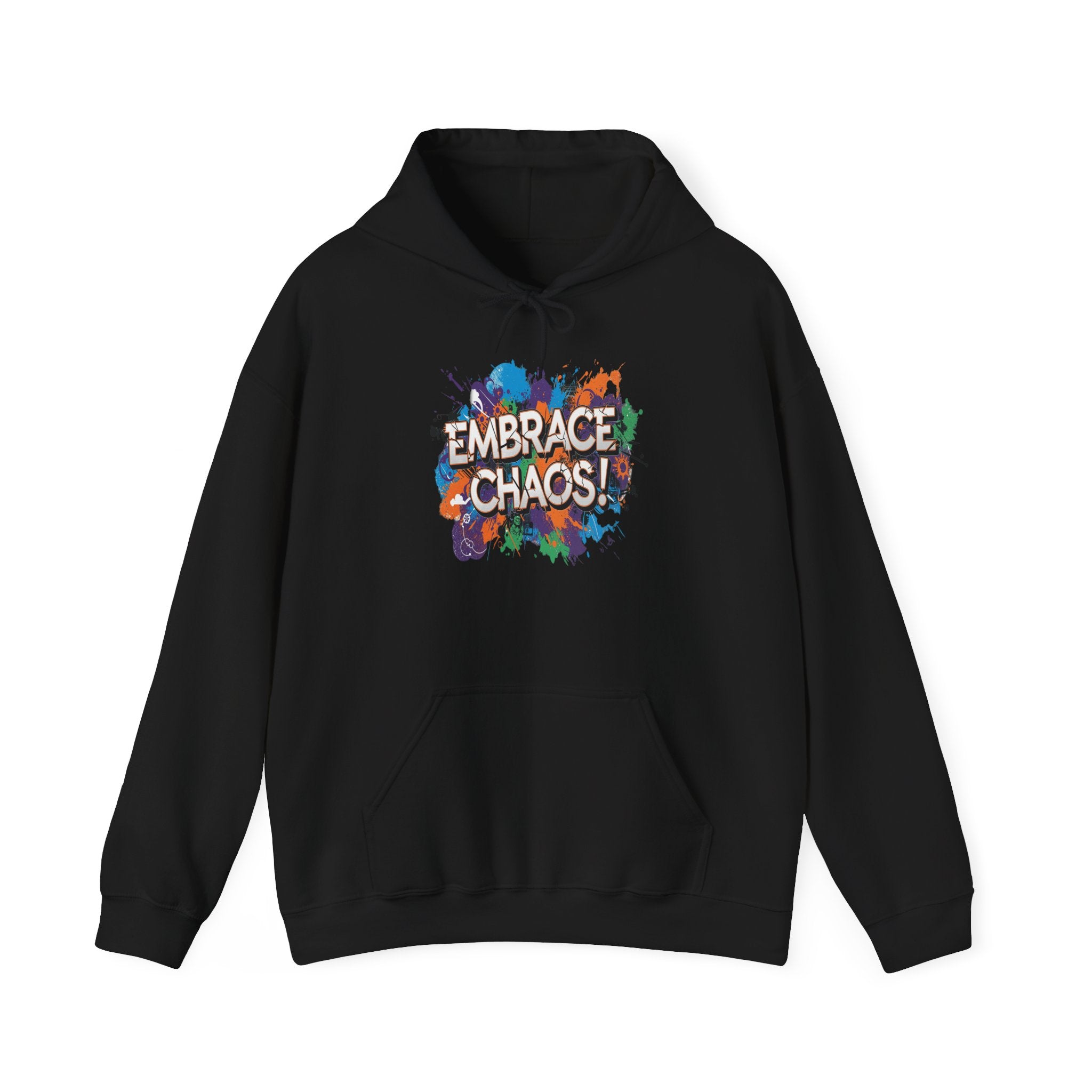 Unisex Heavy Blend™ Hooded Sweatshirt - Embrace Chaos - Colorful Paint Splash Graphic