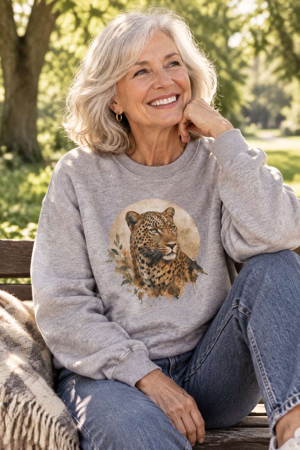 Leopard Big Cats Crewneck Sweatshirt — Vintage:t. Gray Wildlife Pullover