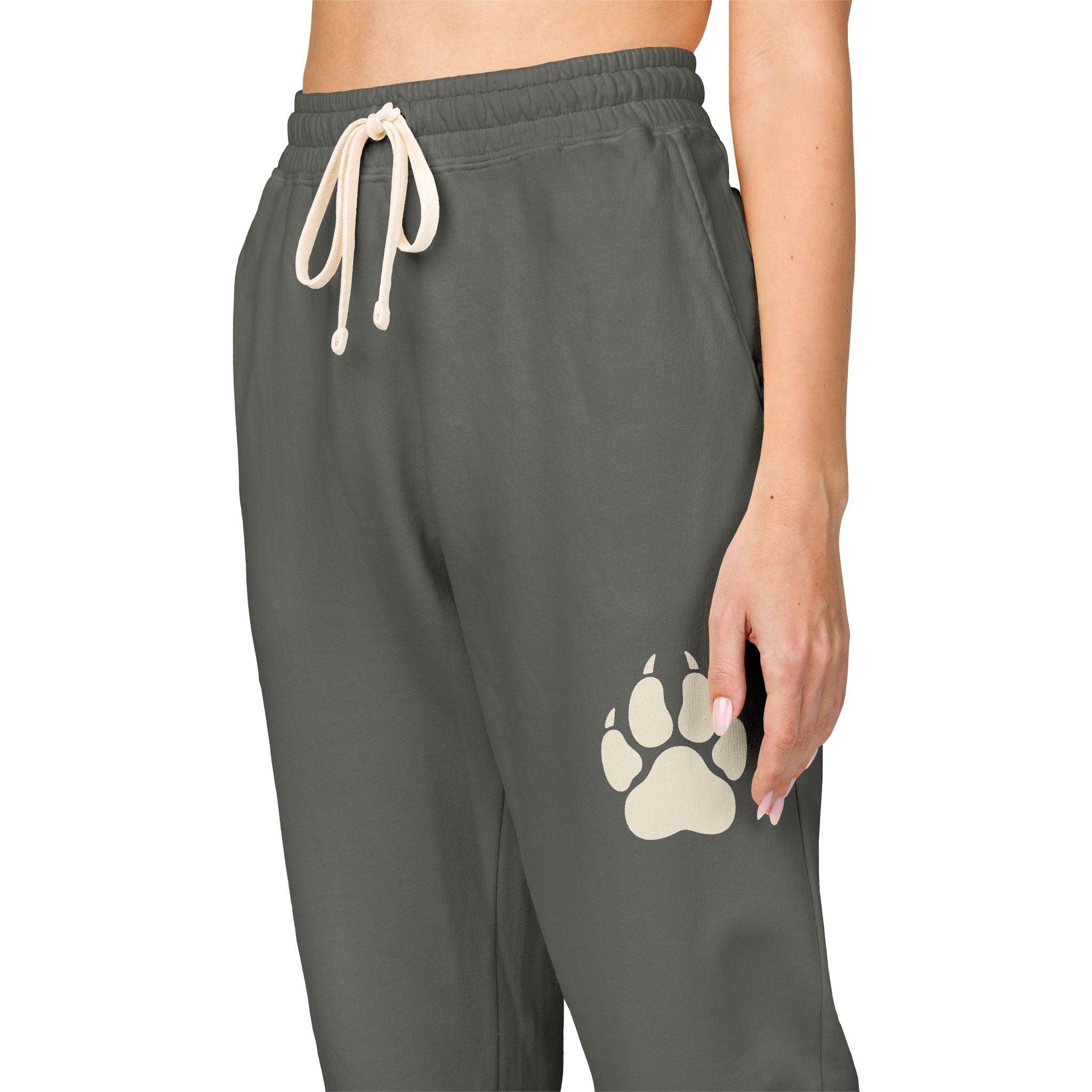 Paw Print Fleece Sweatpants — Cozy Garment-Dyed Joggers