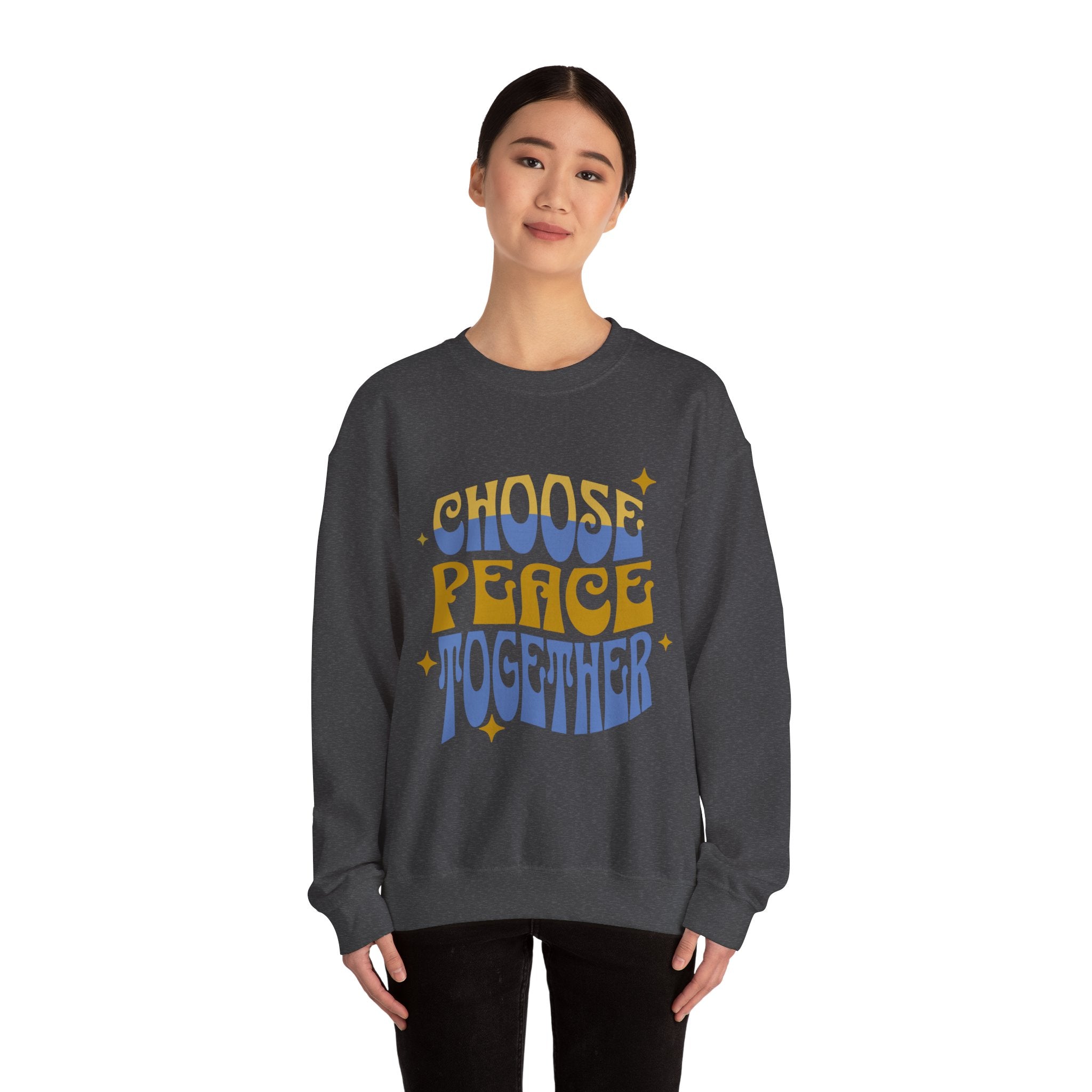 Crewneck Sweatshirt — "Choose Peace Together" Retro Typography, Peace & Unity Graphic