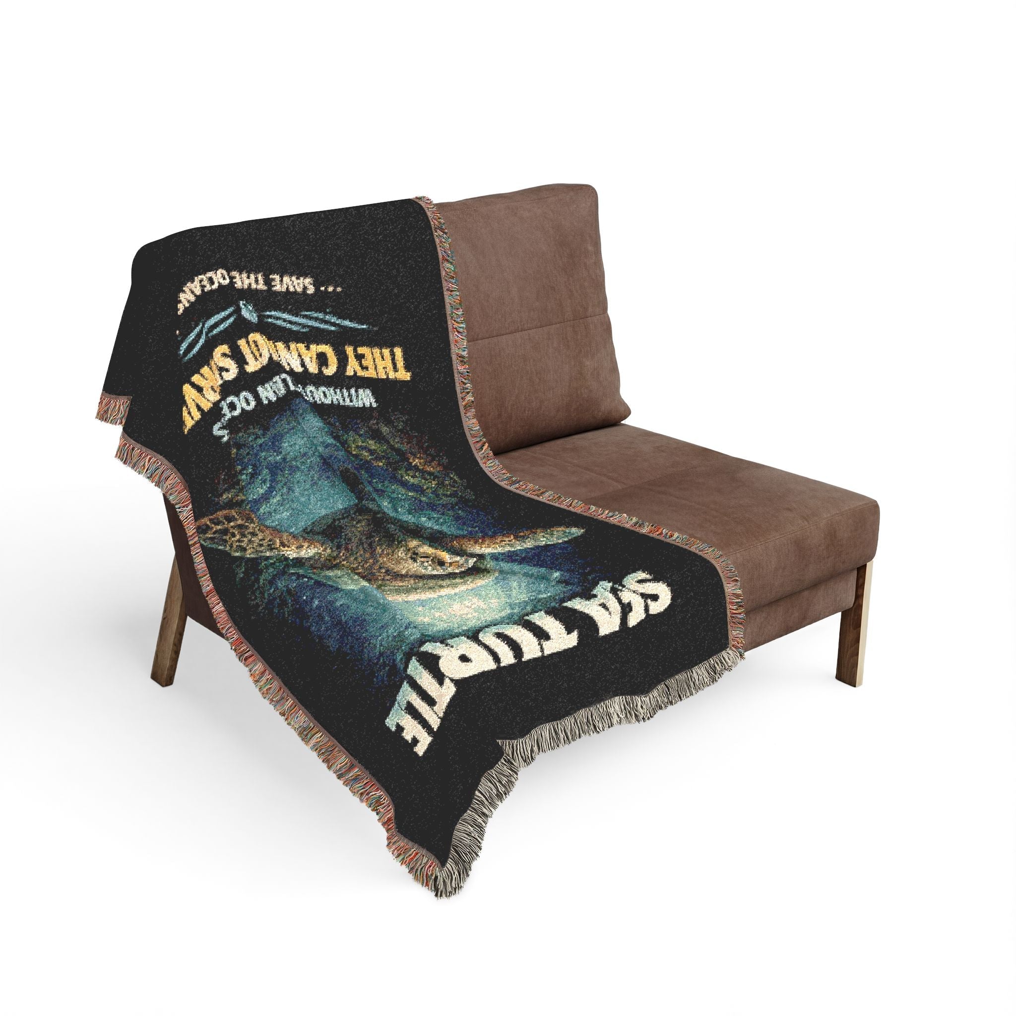 Sea Turtle Woven Throw Blanket – 'They Cannot Survive' Conservation Design