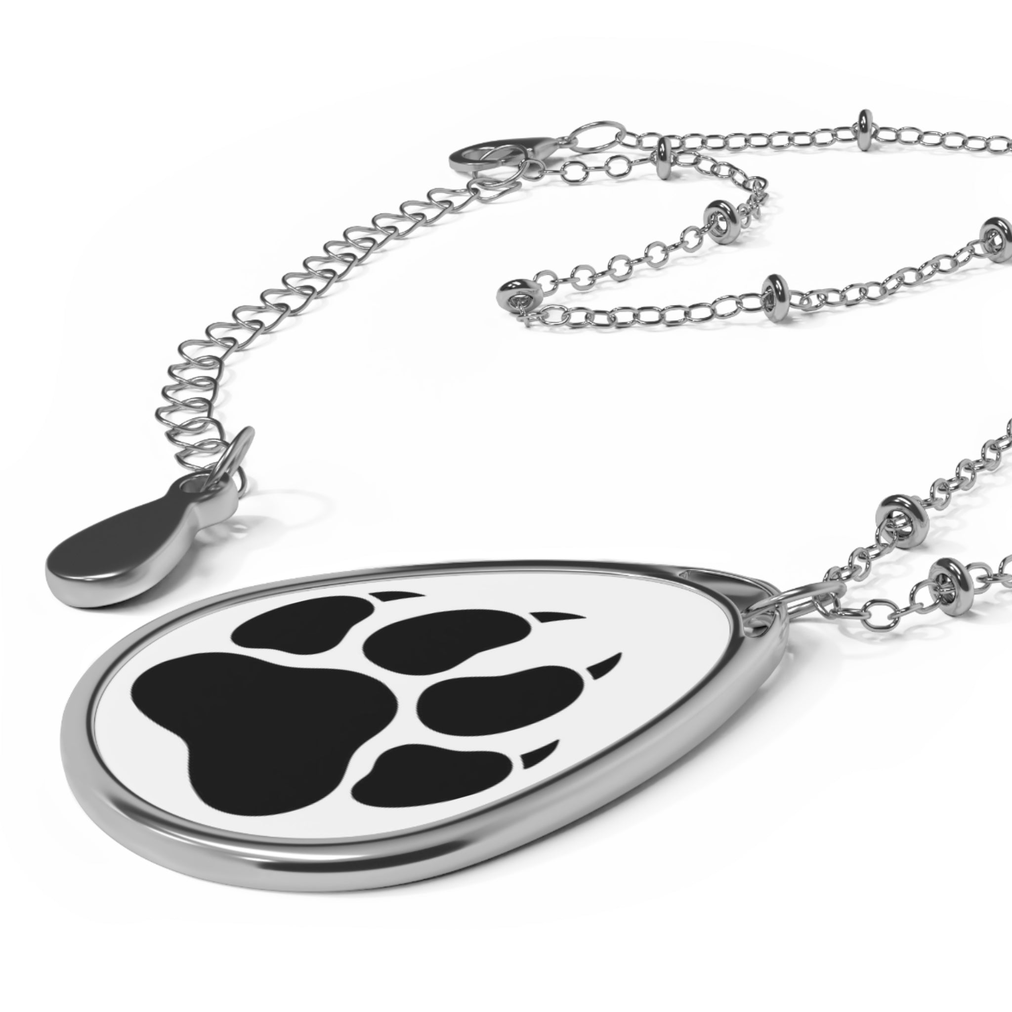Oval Paw Print Necklace — Sterling Teardrop Pendant