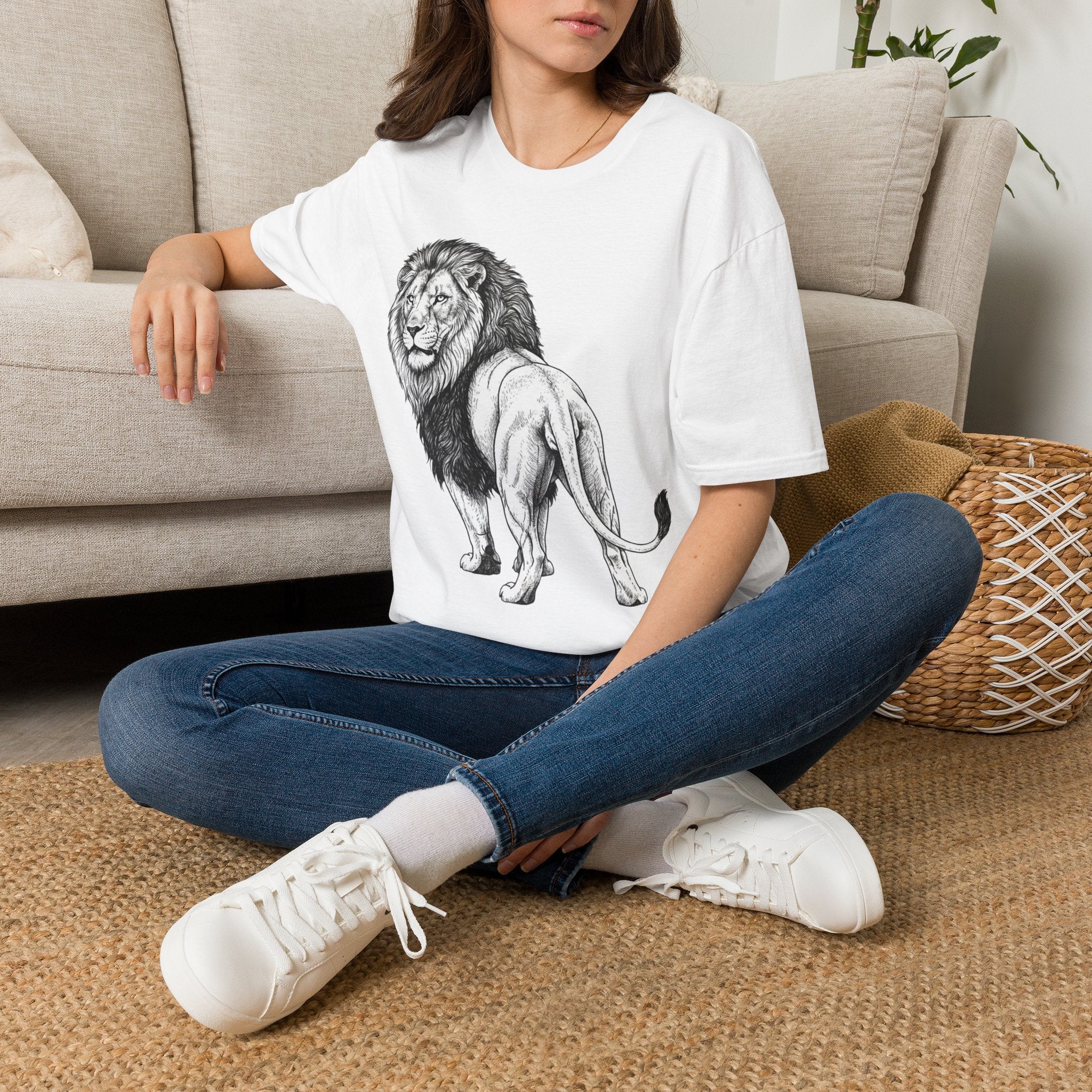 Lion Sketch T-Shirt — Detailed Black & White Lion Illustration Tee