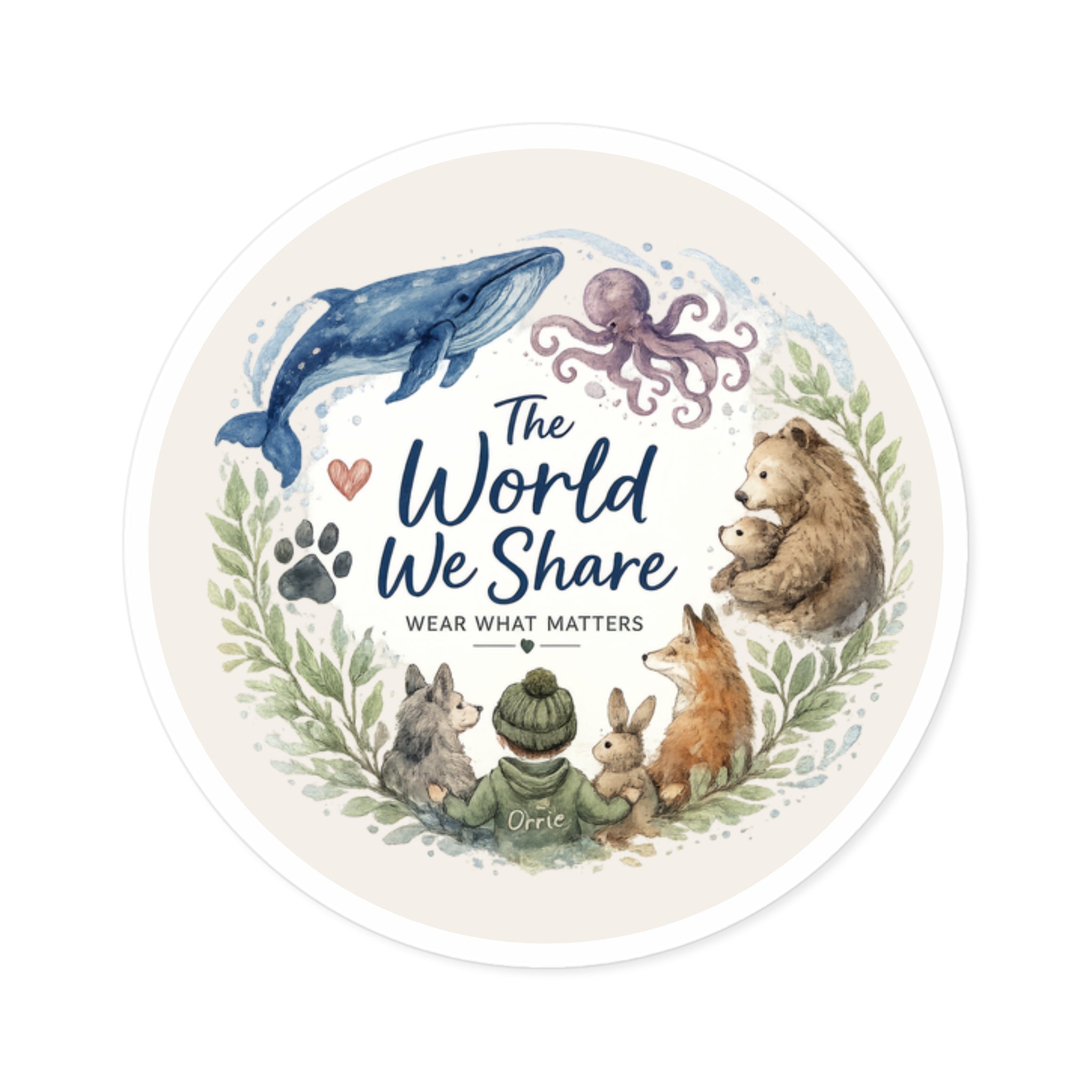 Round Sticker — The World We Share | Eco Wildlife Laptop & Water Bottle Decal