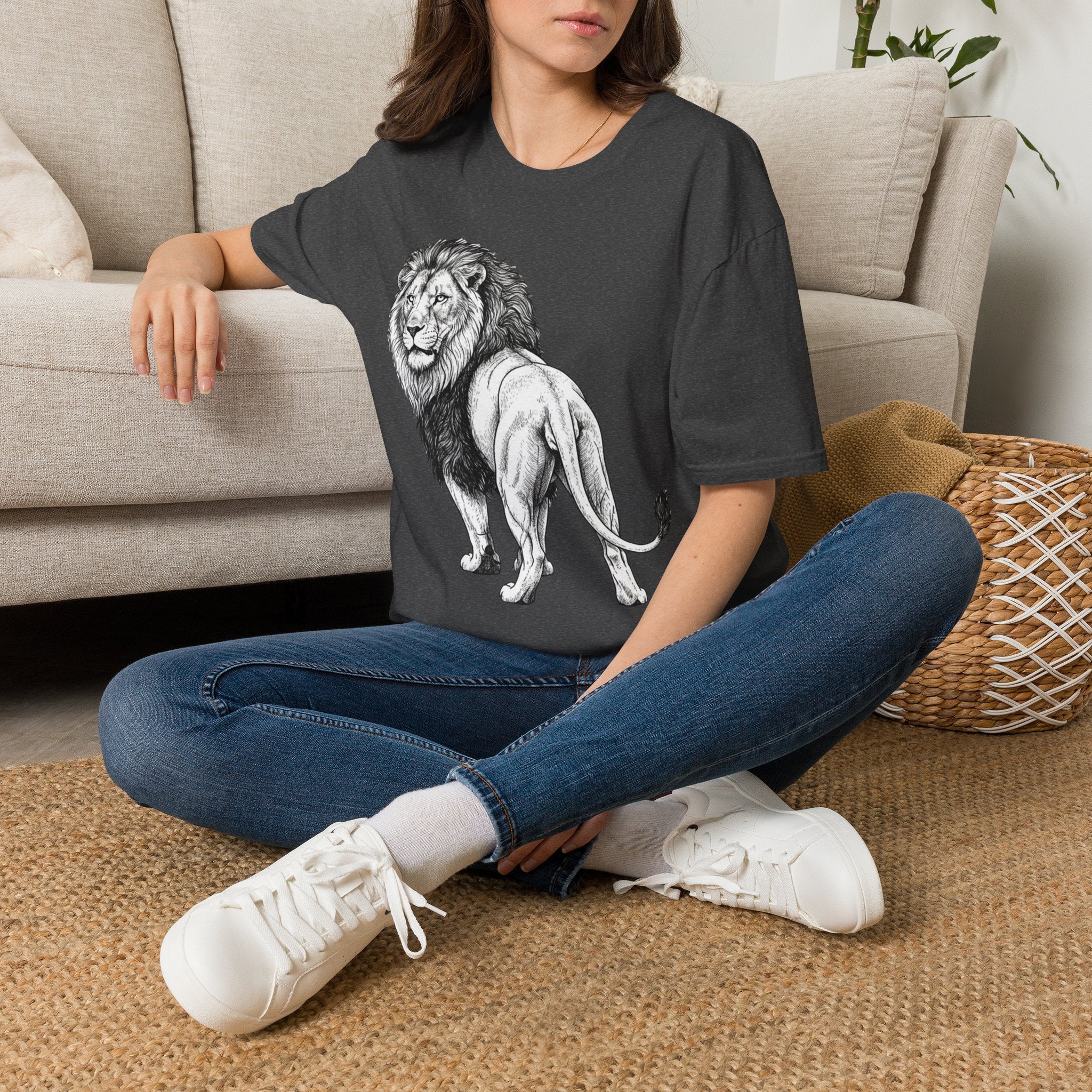 Lion Sketch T-Shirt — Detailed Black & White Lion Illustration Tee