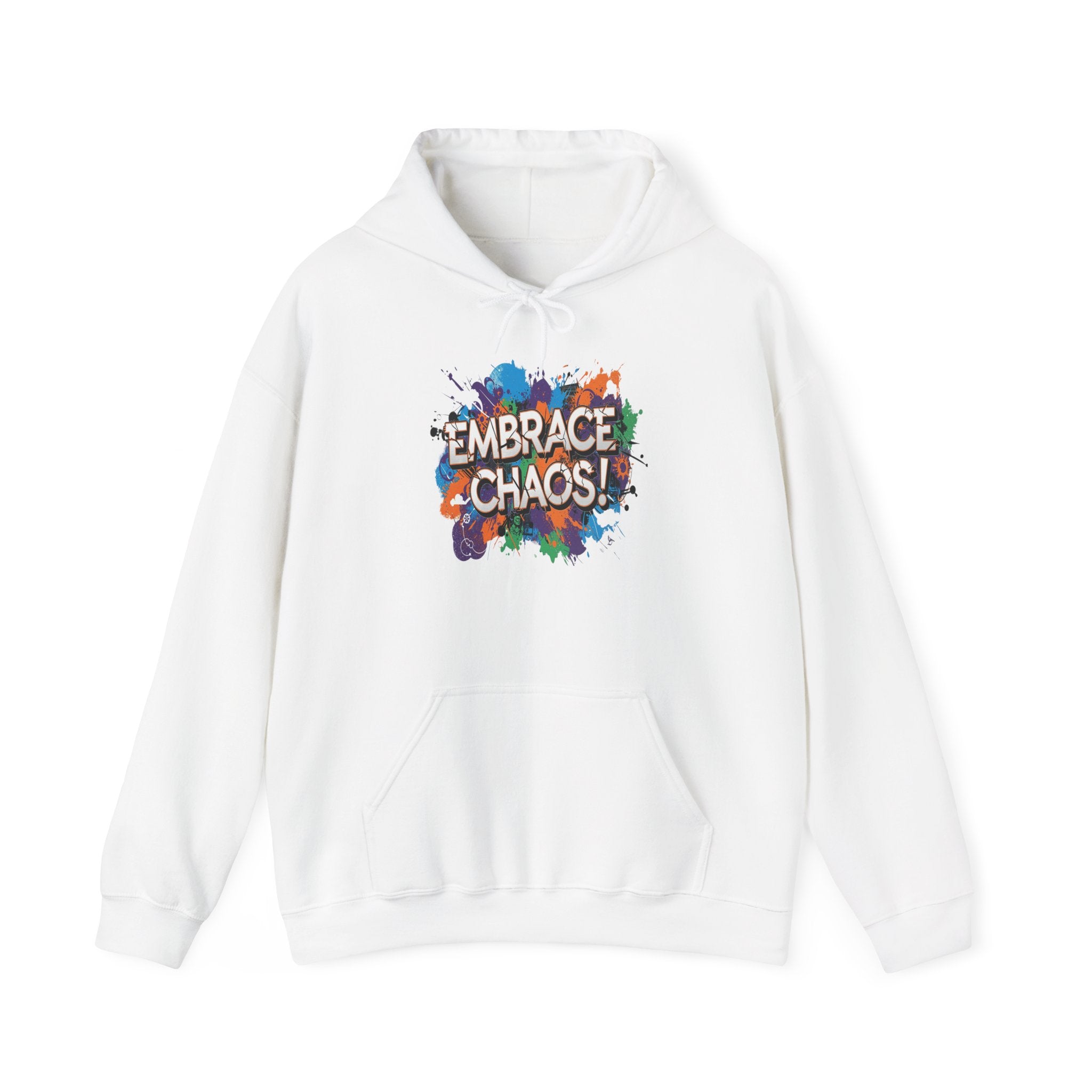 Unisex Heavy Blend™ Hooded Sweatshirt - Embrace Chaos - Colorful Paint Splash Graphic