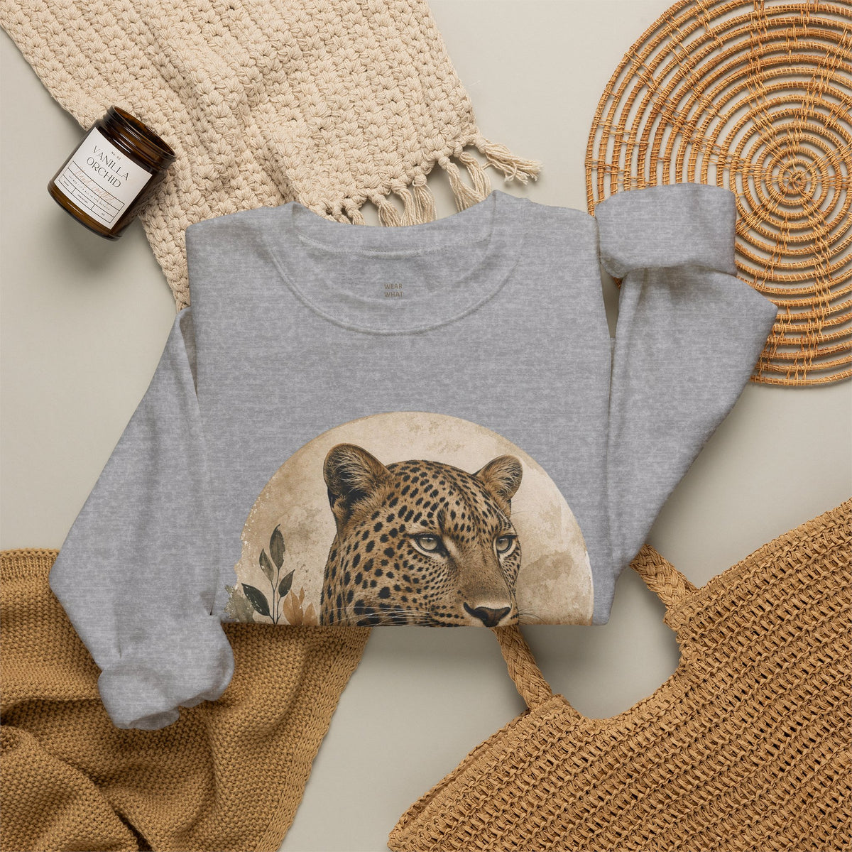 Leopard Big Cats Crewneck Sweatshirt — Vintage:t. Gray Wildlife Pullover