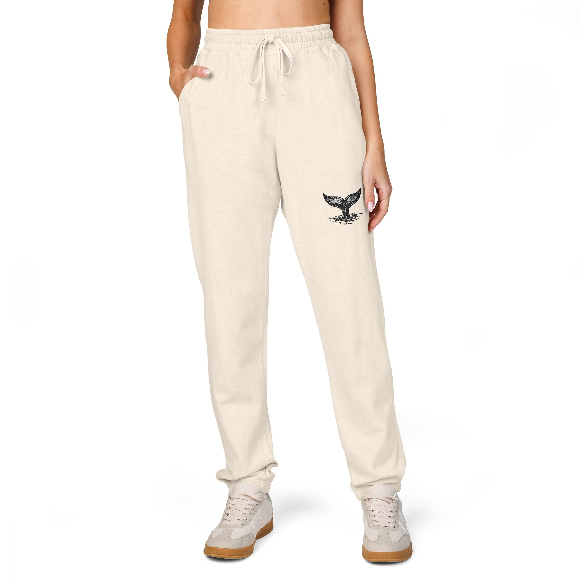 Whale Tail Fleece Sweatpants — Cream Garment-Dyed Joggers