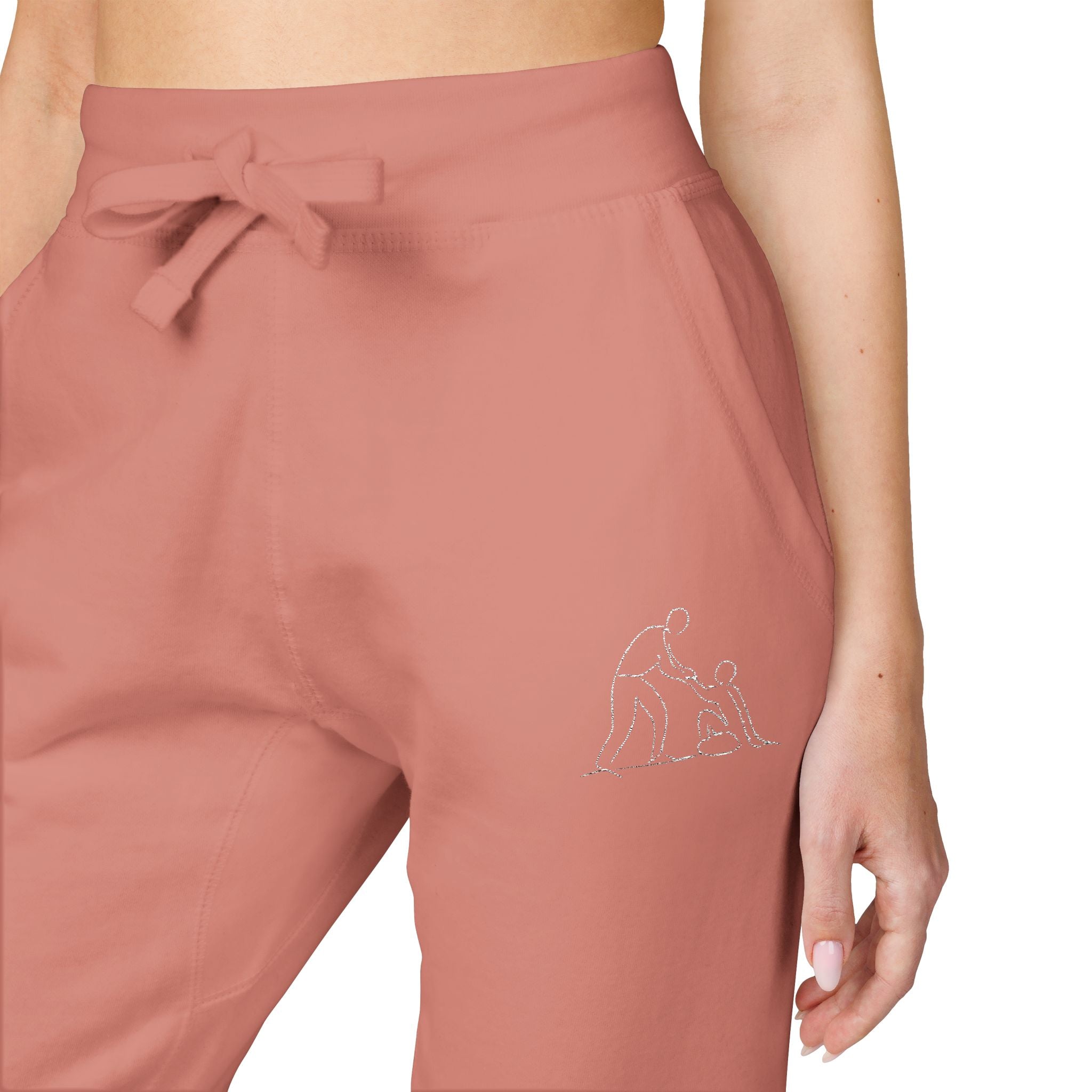 Embroidered Human Kind Dusty Rose Sweatpants — Cozy Fleece Joggers