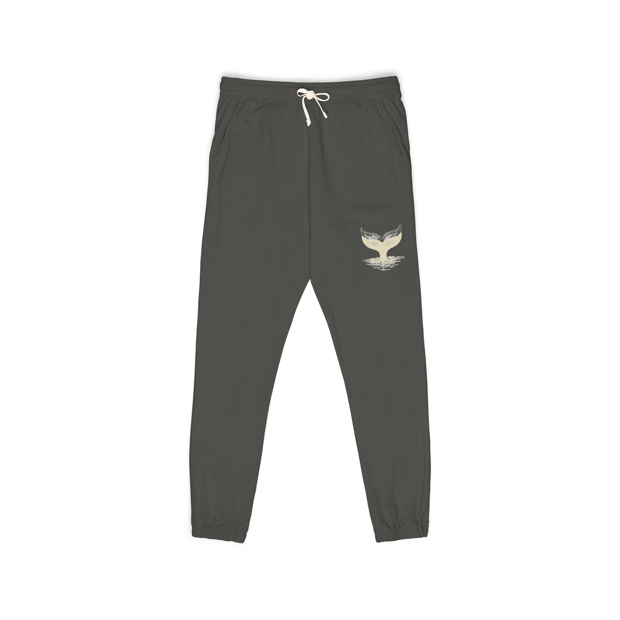 Embroidered Whale Tail Sweatpants — Garment-Dyed Fleece Joggers