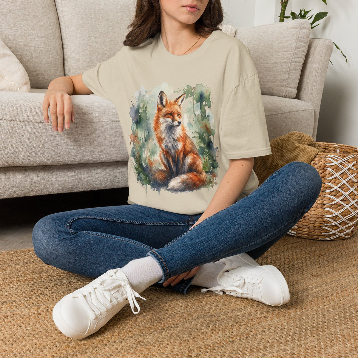 Watercolor Fox T-Shirt — Rustic 100% Cotton Graphic Tee