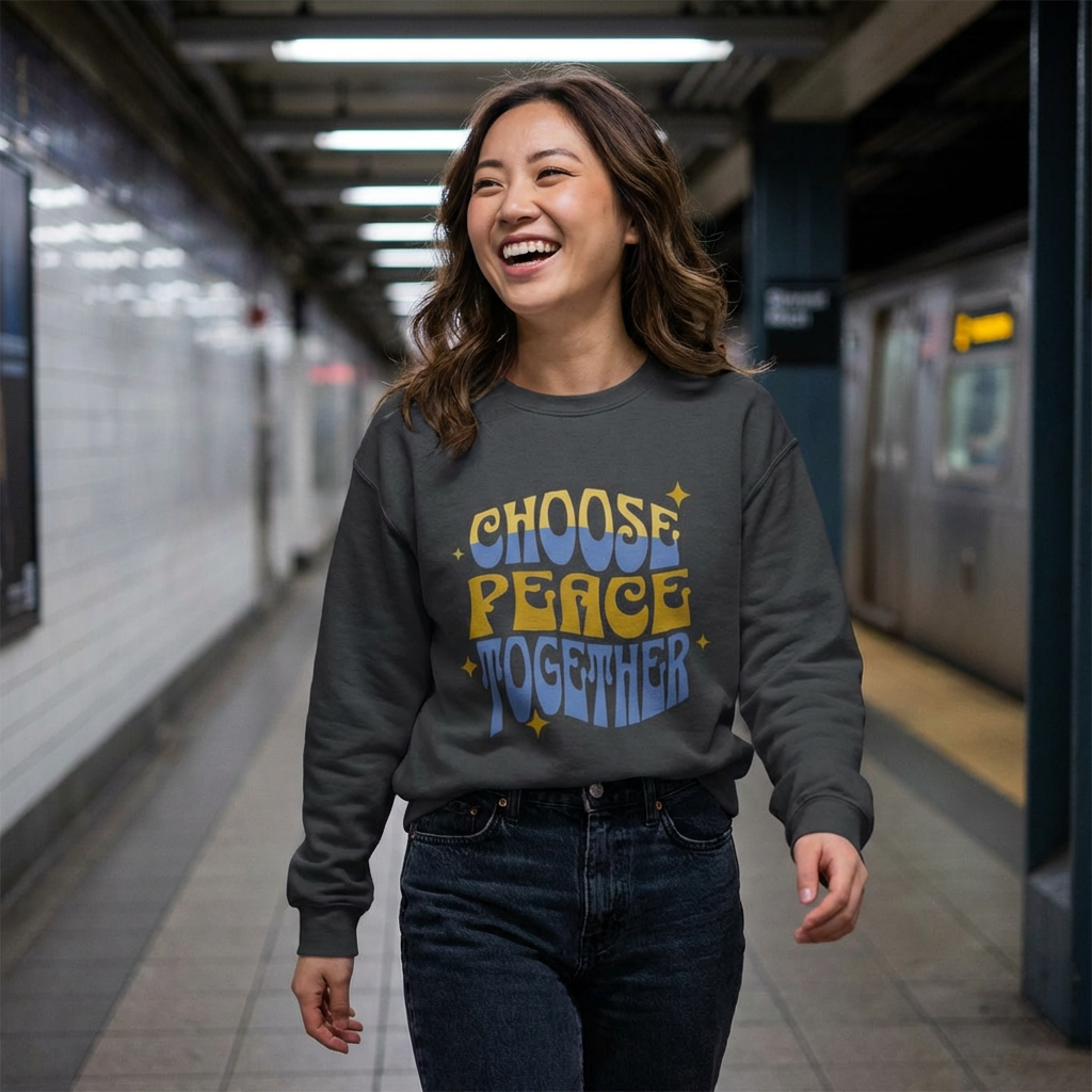 Crewneck Sweatshirt - "Choose Peace Together" Retro Typography Peace Crewneck