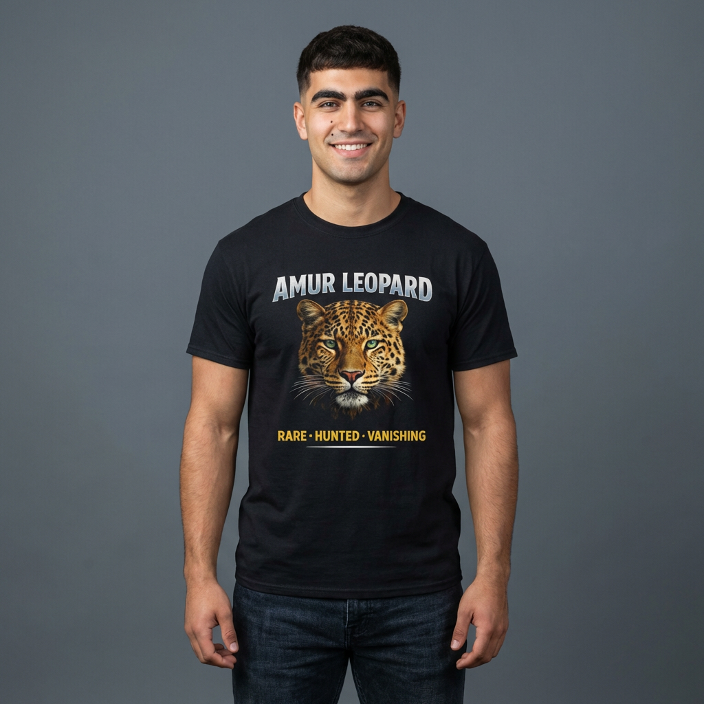 Amur Leopard Conservation Tee — 'Rare • Hunted • Vanishing' Wildlife T-Shirt