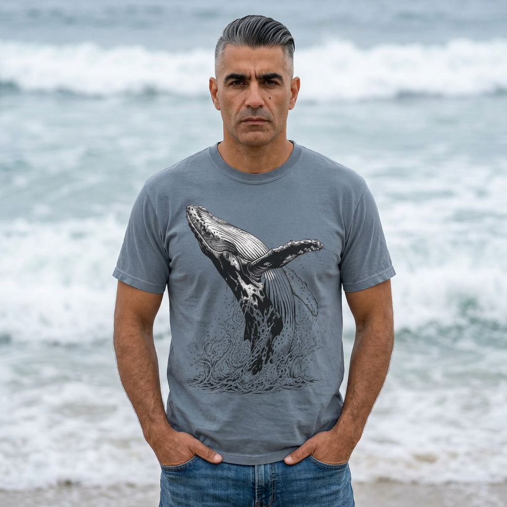 Humpback Whale Blue Graphic T-Shirt on Comfort Colors