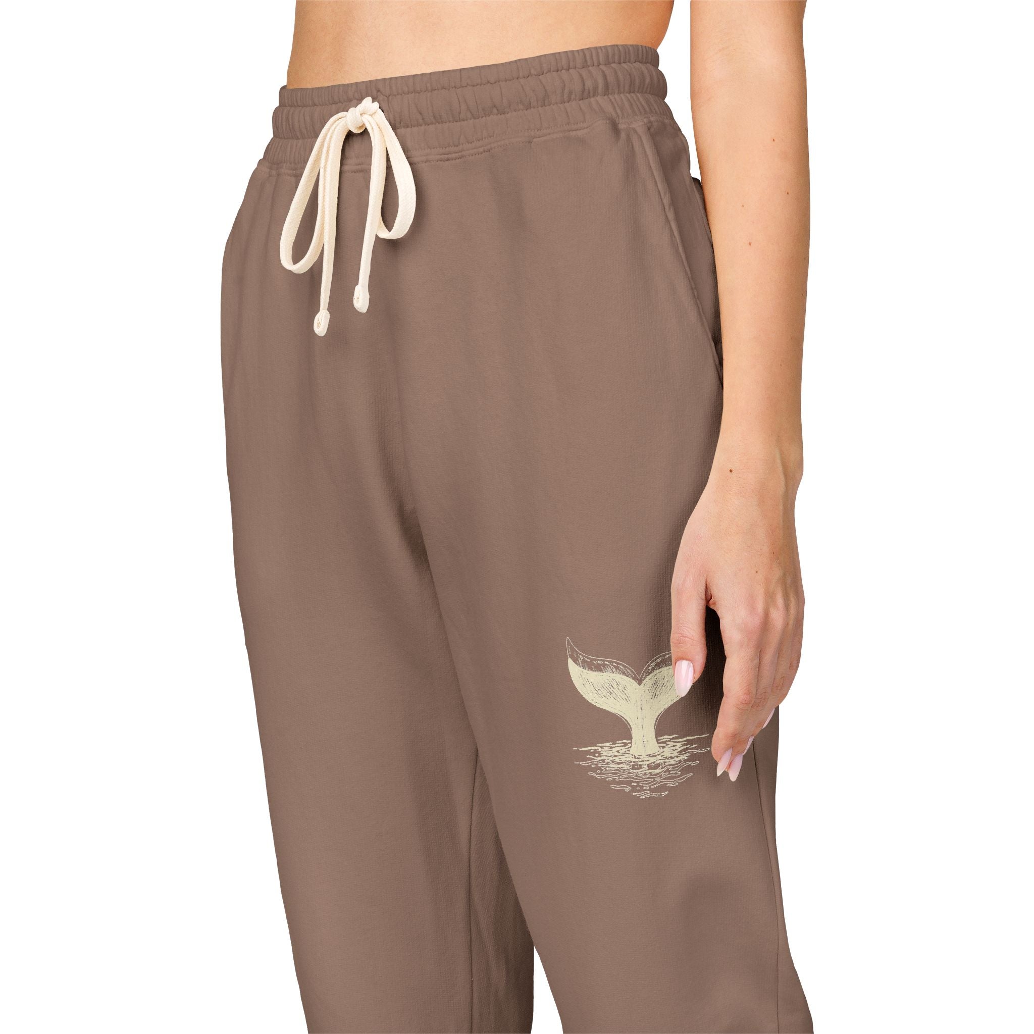 Embroidered Whale Tail Fleece Sweatpants — Garment-Dyed Cozy Joggers