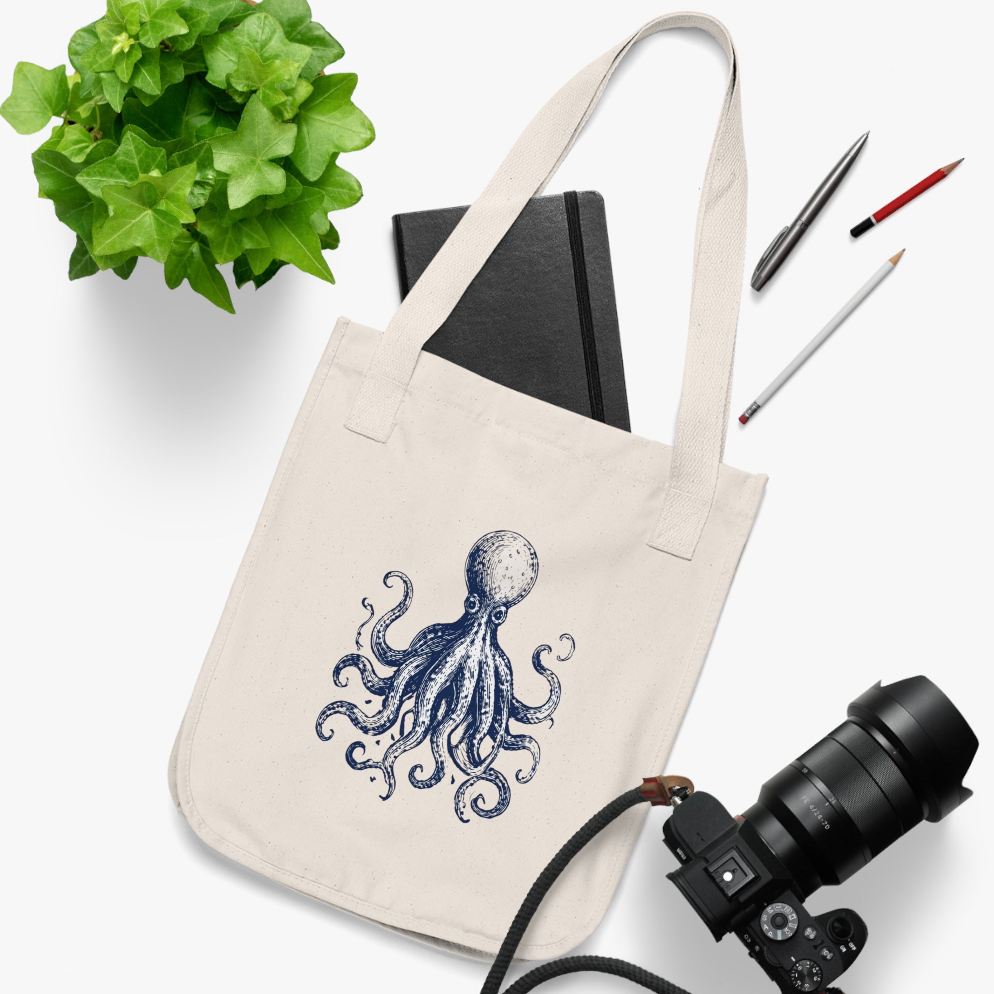 Octopus Canvas Tote — Vintage Ocean Neighbors Organic Tote Bag