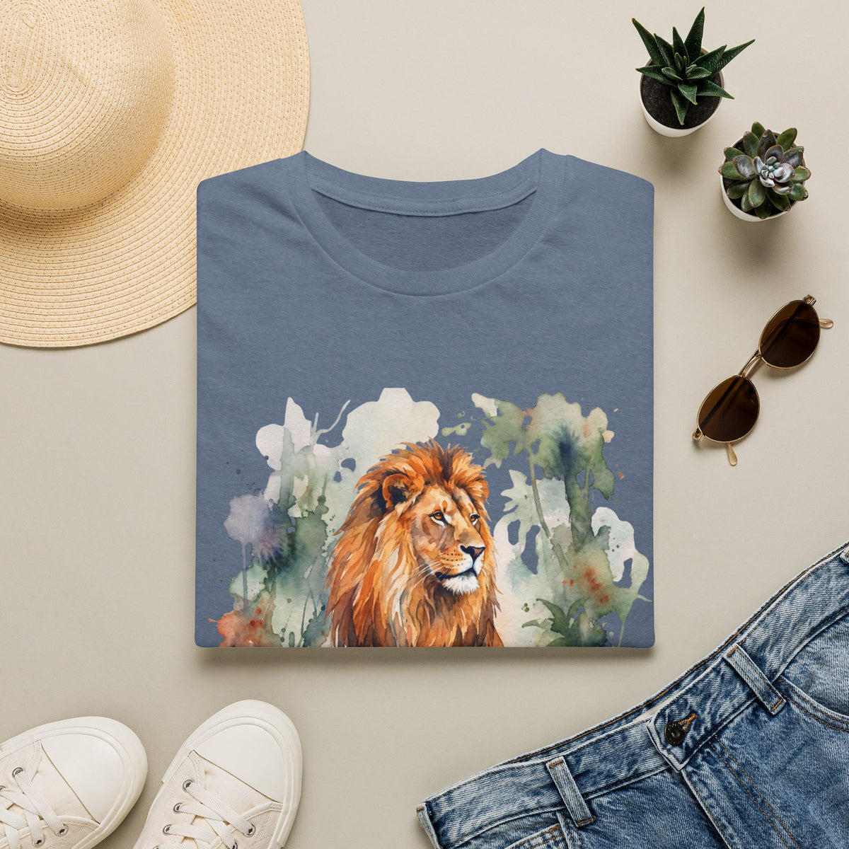 Lion Watercolor T‑Shirt — Gildan Majestic Lion Art Tee