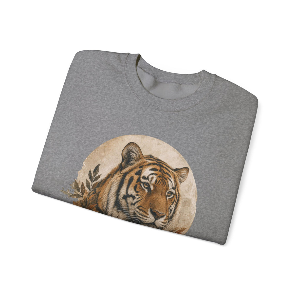 Tiger Big Cats Crewneck Sweatshirt — Vintage Wildlife Graphic in Heather Gray