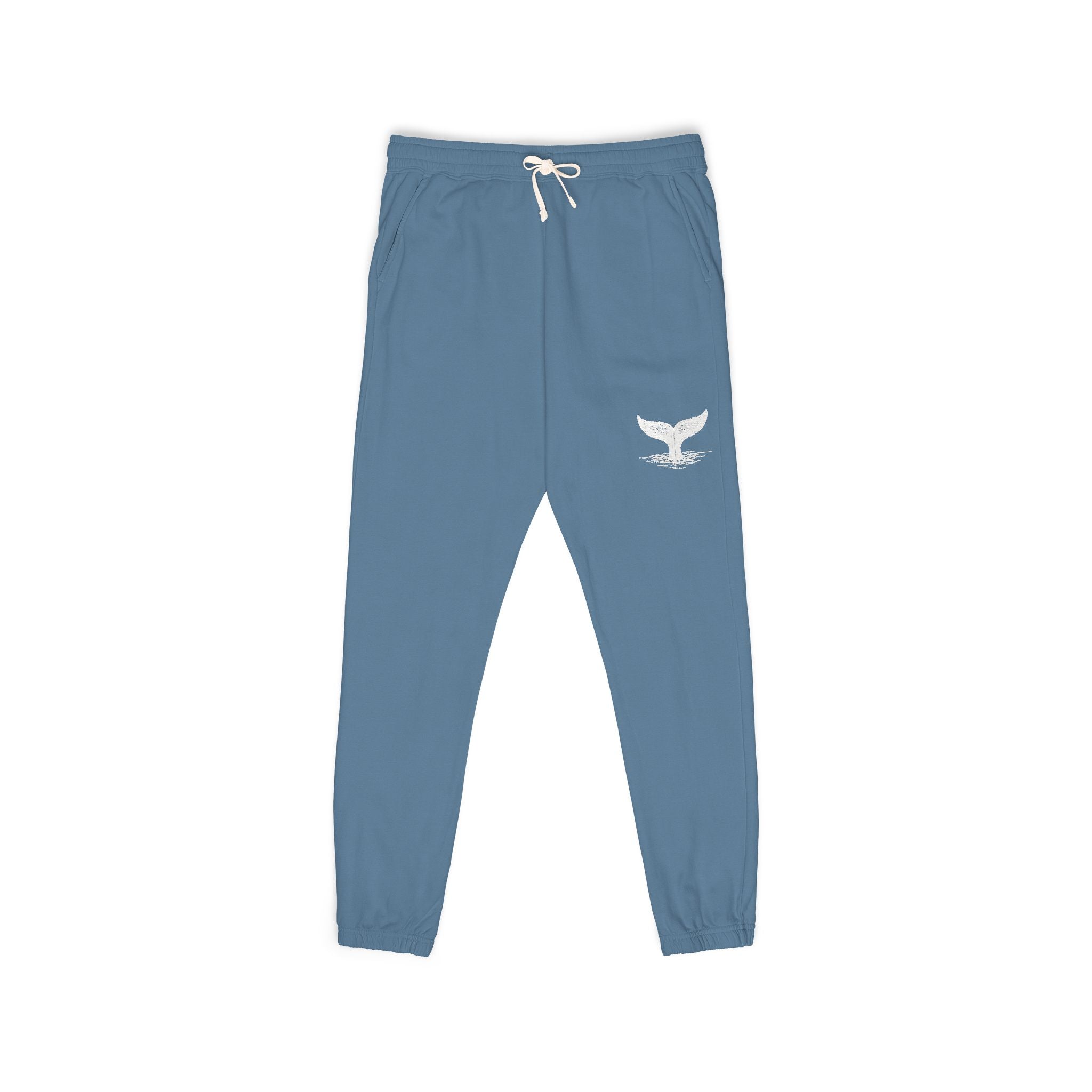 Fleece Sweatpants with EmbroideredWhale Tail Pocket Print — Cozy Garment-Dyed Joggers