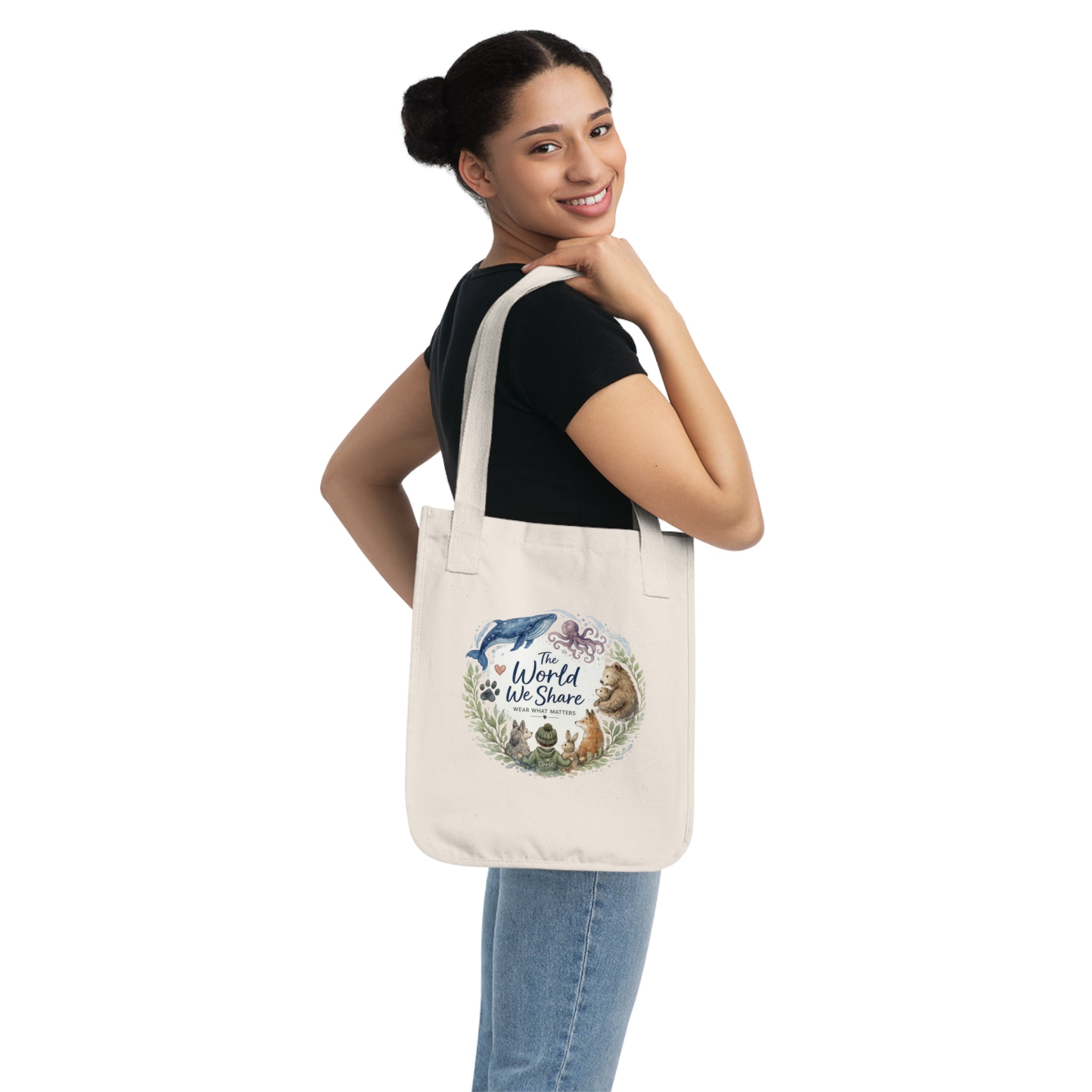 Eco Canvas Tote — "The World We Share" Animal Nature Reusable Grocery Bag
