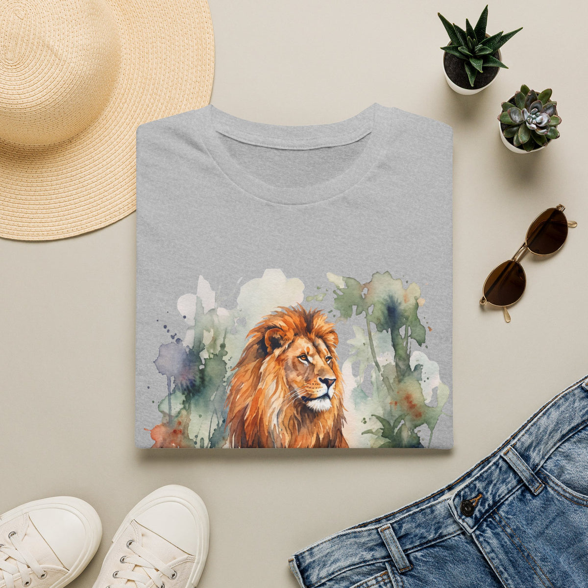 Lion Watercolor T‑Shirt — Gildan Majestic Lion Art Tee