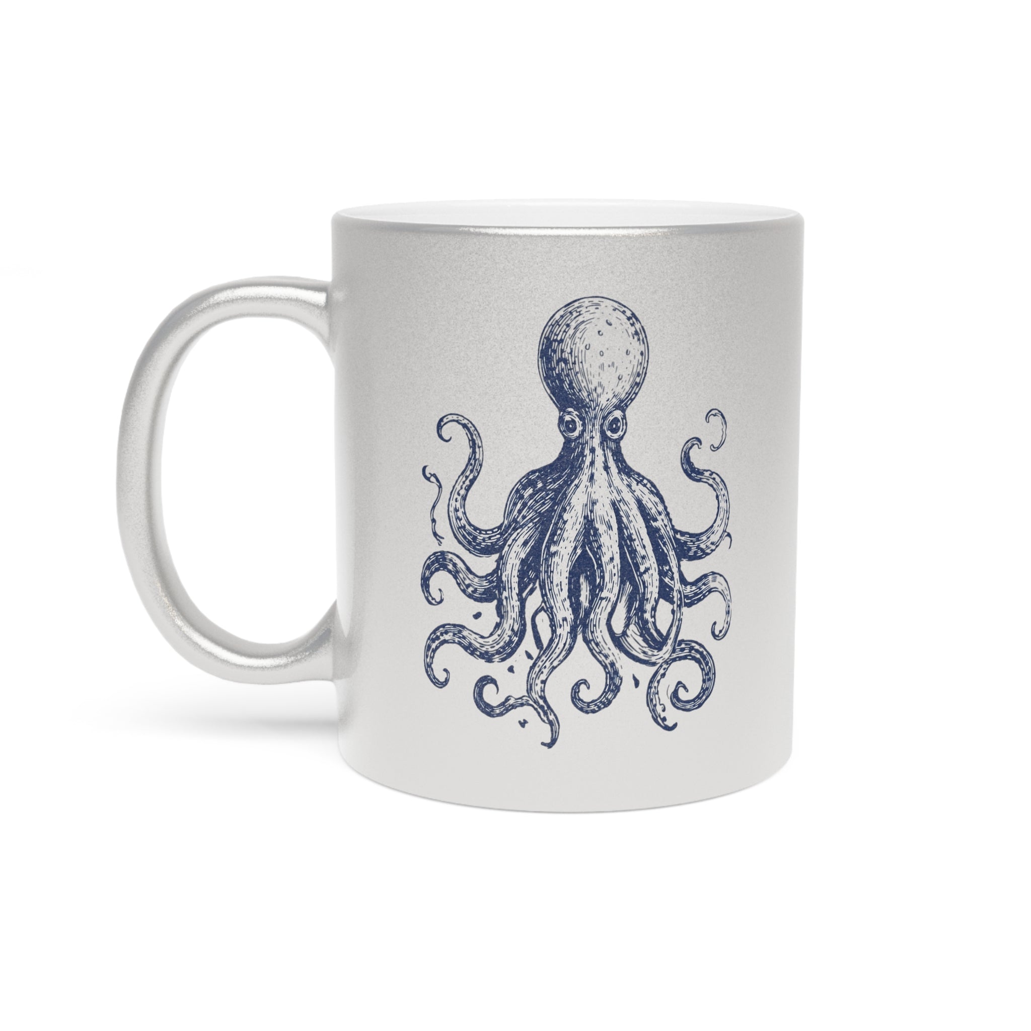 Metallic Octopus Ocean Neighbors Mug — Silver Shimmer Coffee Cup