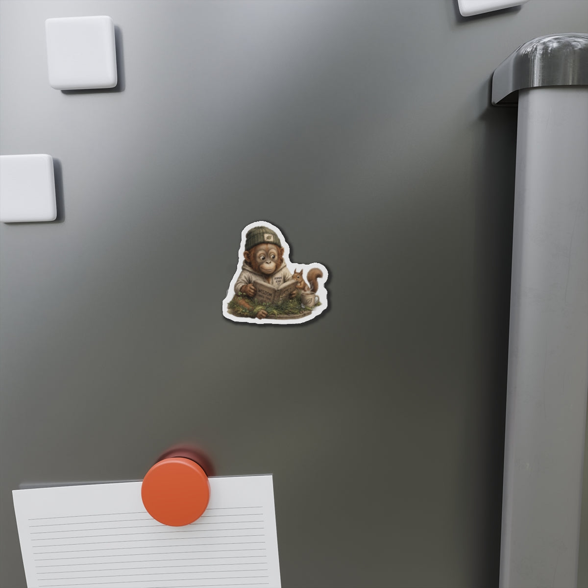 Die-Cut Magnet — Cozy Orrie Reading with Squirrel ("Wisdom Takes Time")