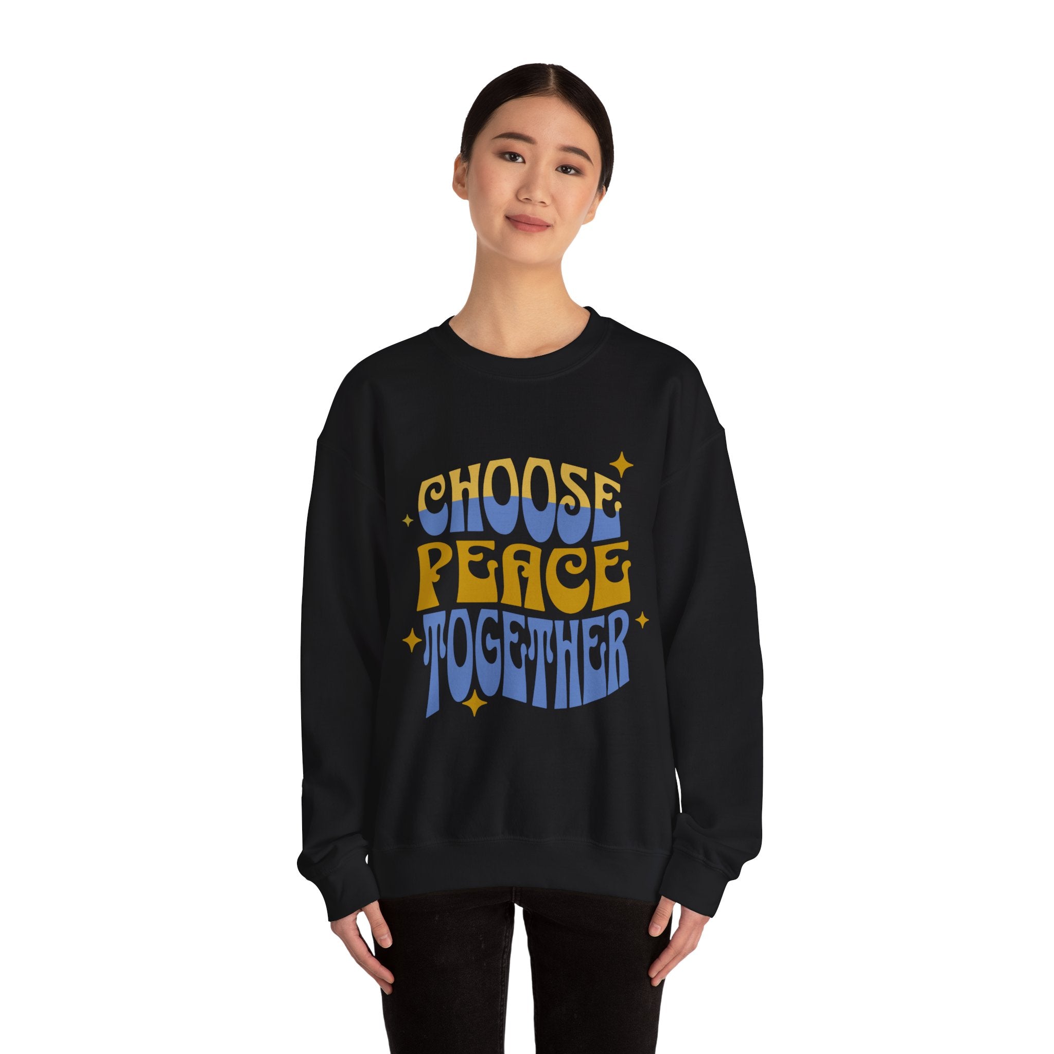 Crewneck Sweatshirt — "Choose Peace Together" Retro Typography, Peace & Unity Graphic