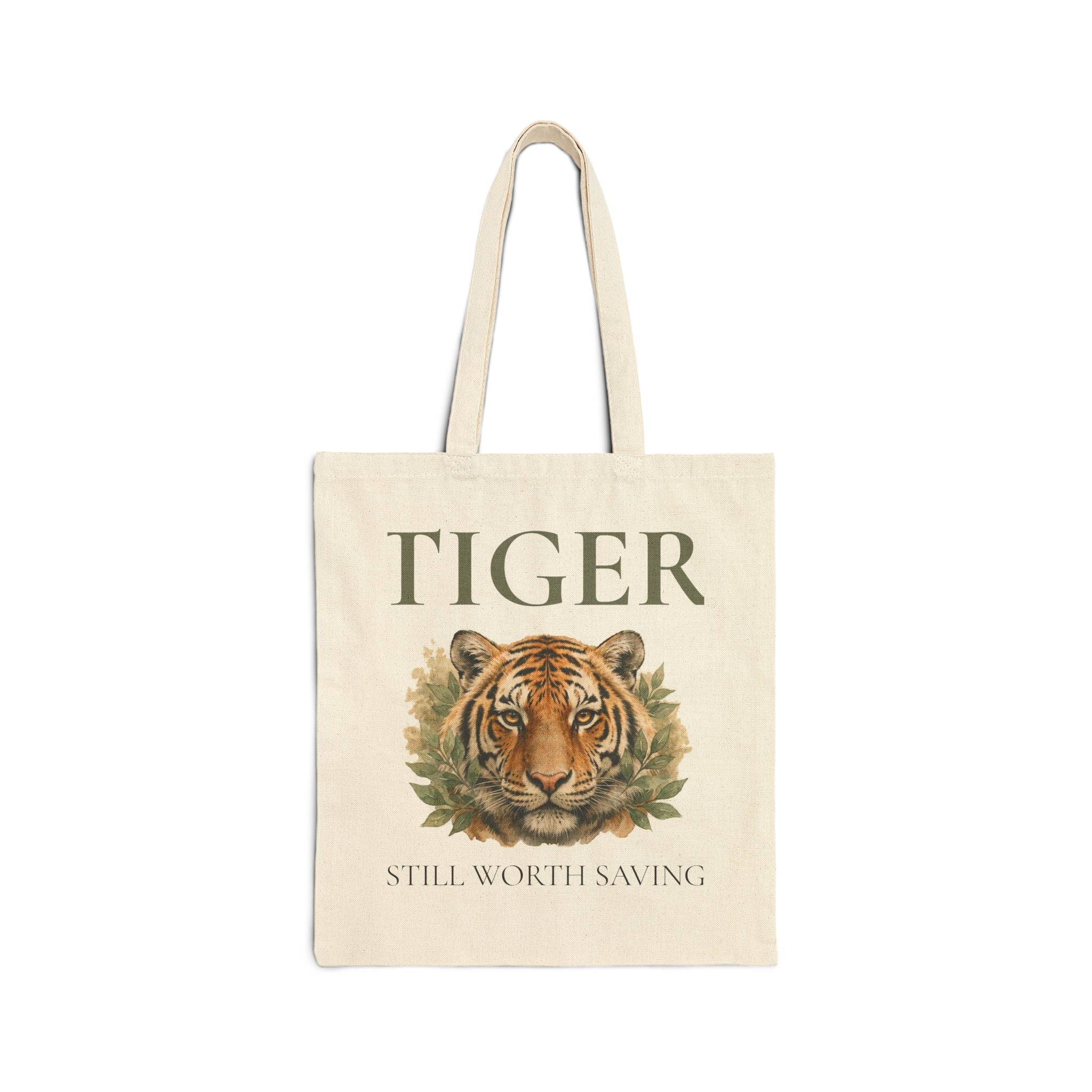 Every Species Matters Tiger Canvas Tote Bag — "Still Worth Saving" Wildlife Conservation Eco Tote