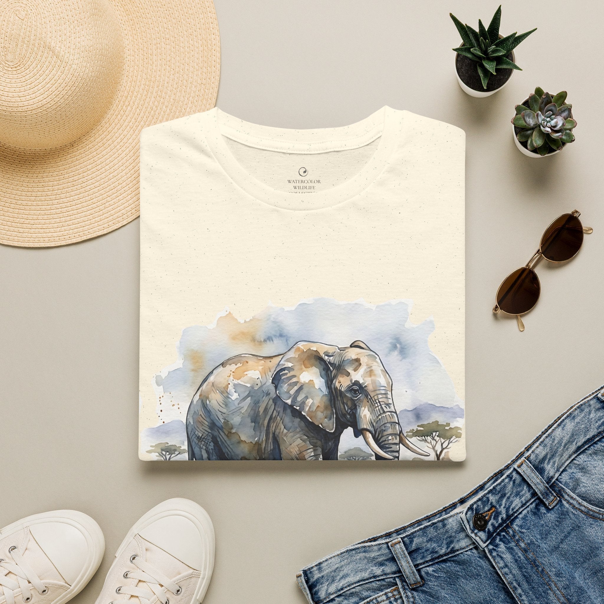 Elephant Watercolor Graphic T-shirt on 100% cotton