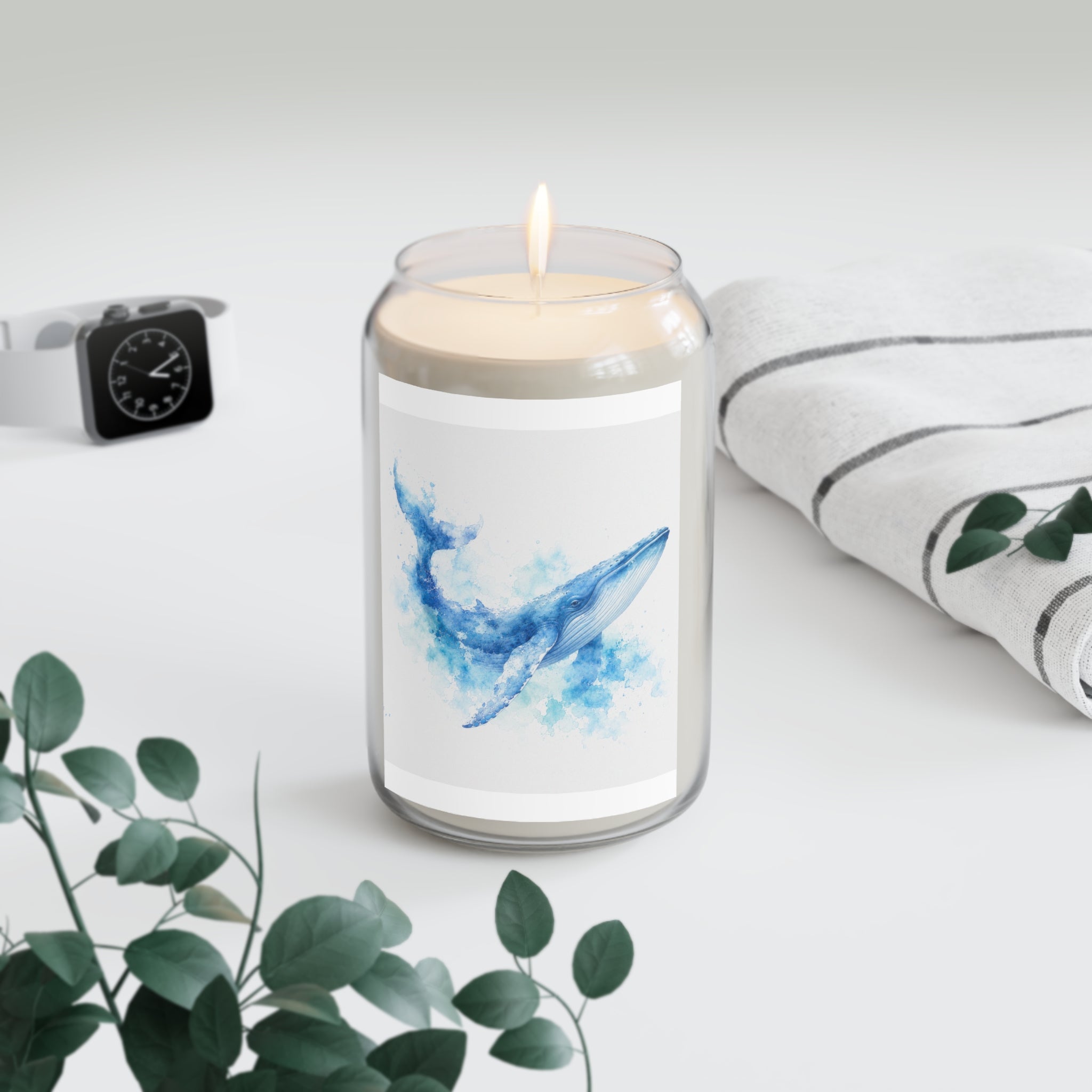 Whale Watercolor Soy Candle — 13.75 oz Scented Jar