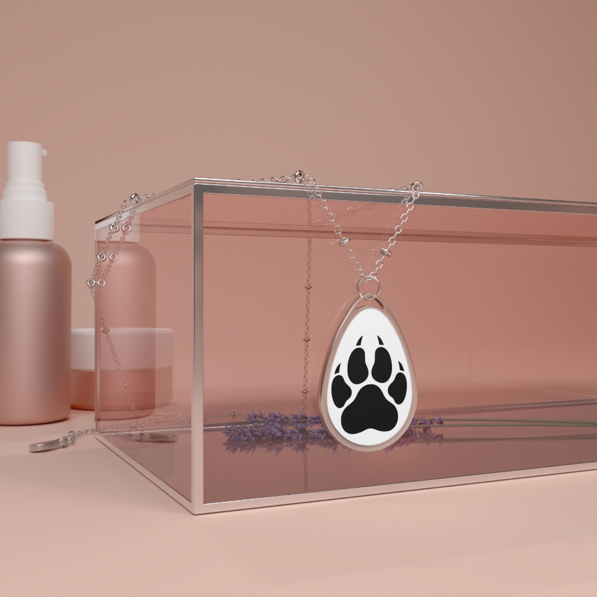 Oval Paw Print Necklace — Sterling Teardrop Pendant