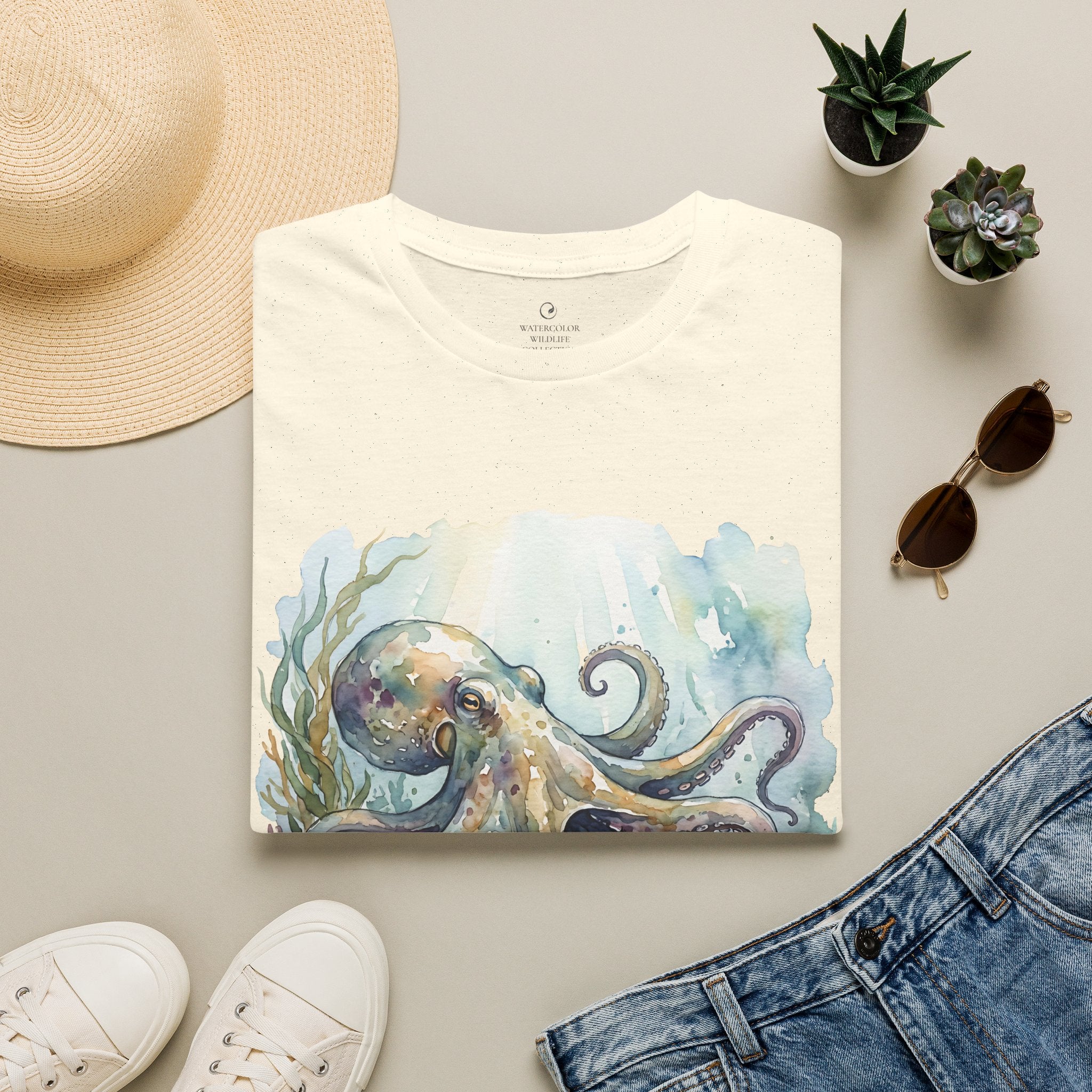Octopus Watercolor T‑Shirt — Artistic Sea Life Tee for Ocean Lovers