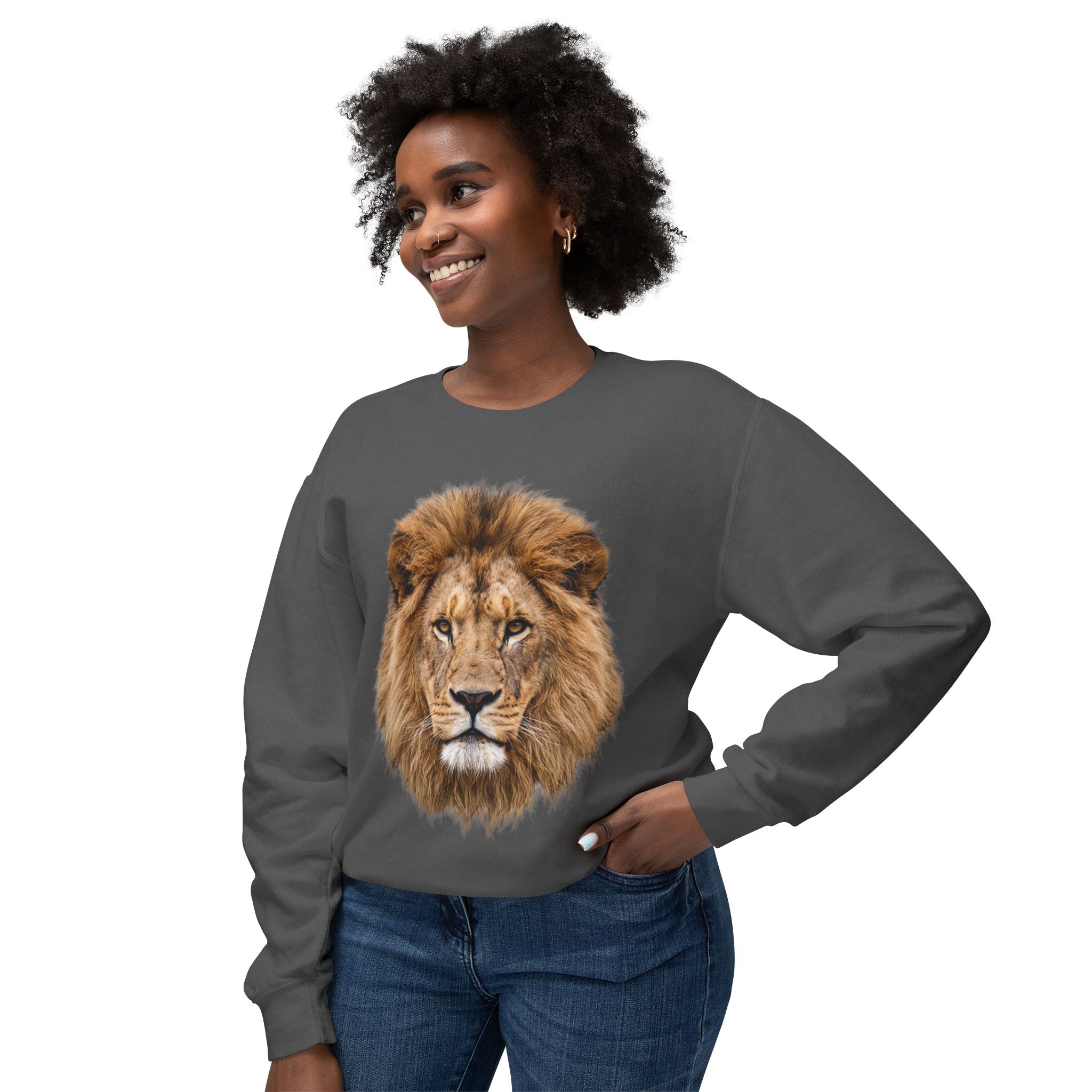 Lion Portrait Crewneck Sweatshirt – Relaxed lightweight fit