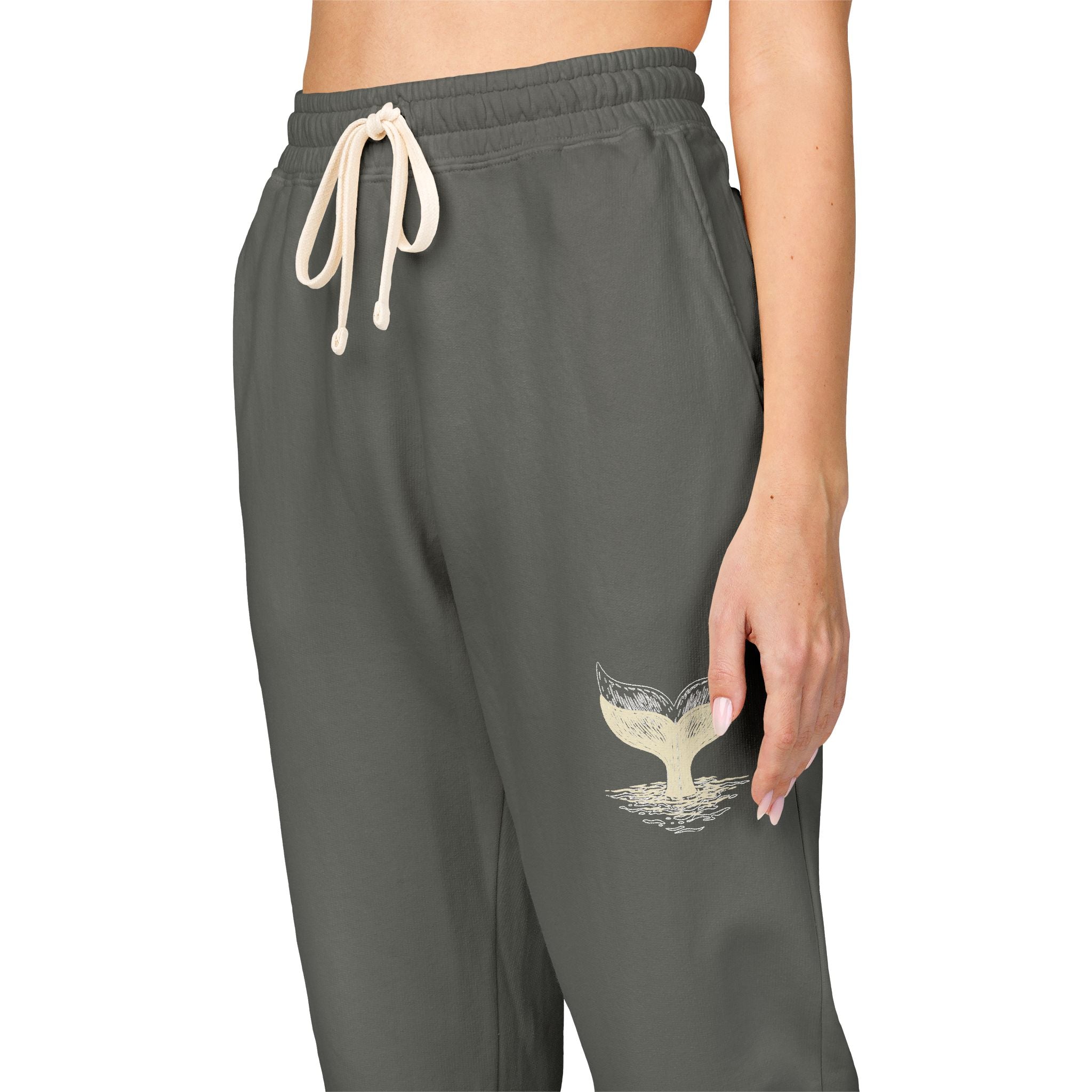 Embroidered Whale Tail Sweatpants — Garment-Dyed Fleece Joggers