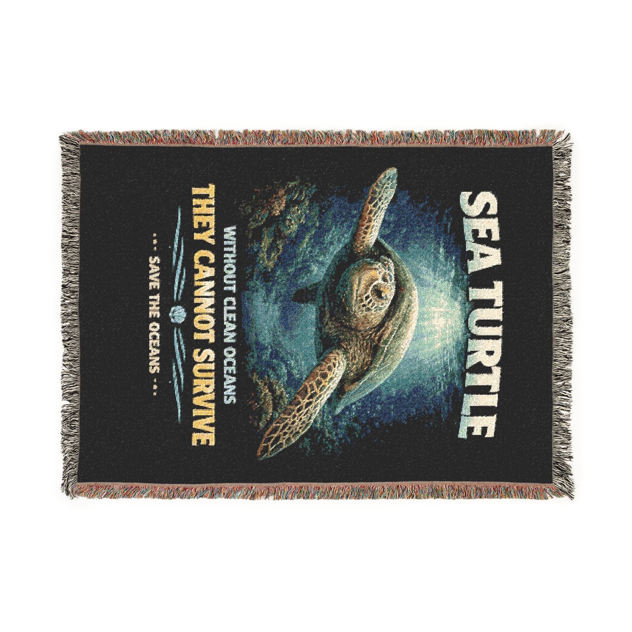 Sea Turtle Woven Throw Blanket – 'They Cannot Survive' Conservation Design