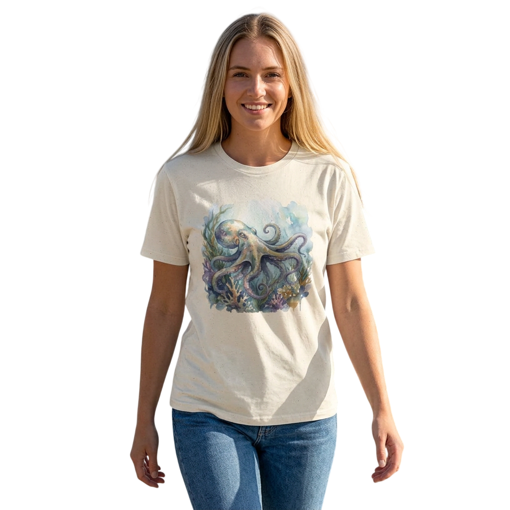 Octopus Watercolor Graphic T‑Shirt on 100% cotton