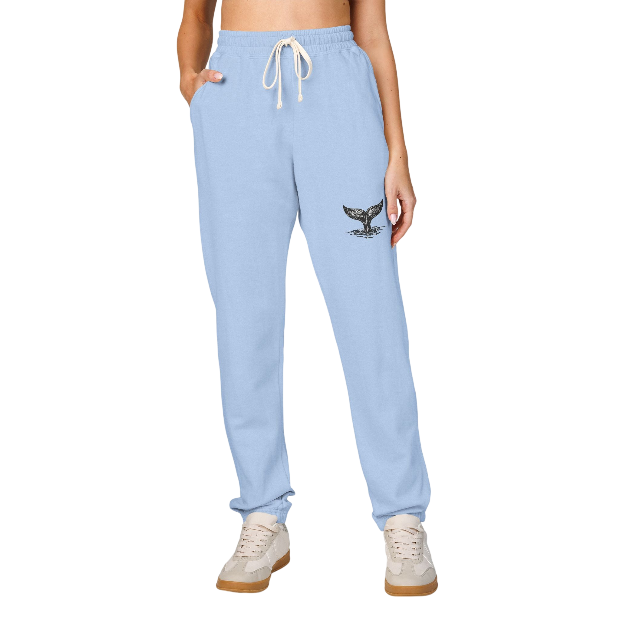 Whale Tail Embroidered Sweatpants — Garment-Dyed Fleece Joggers
