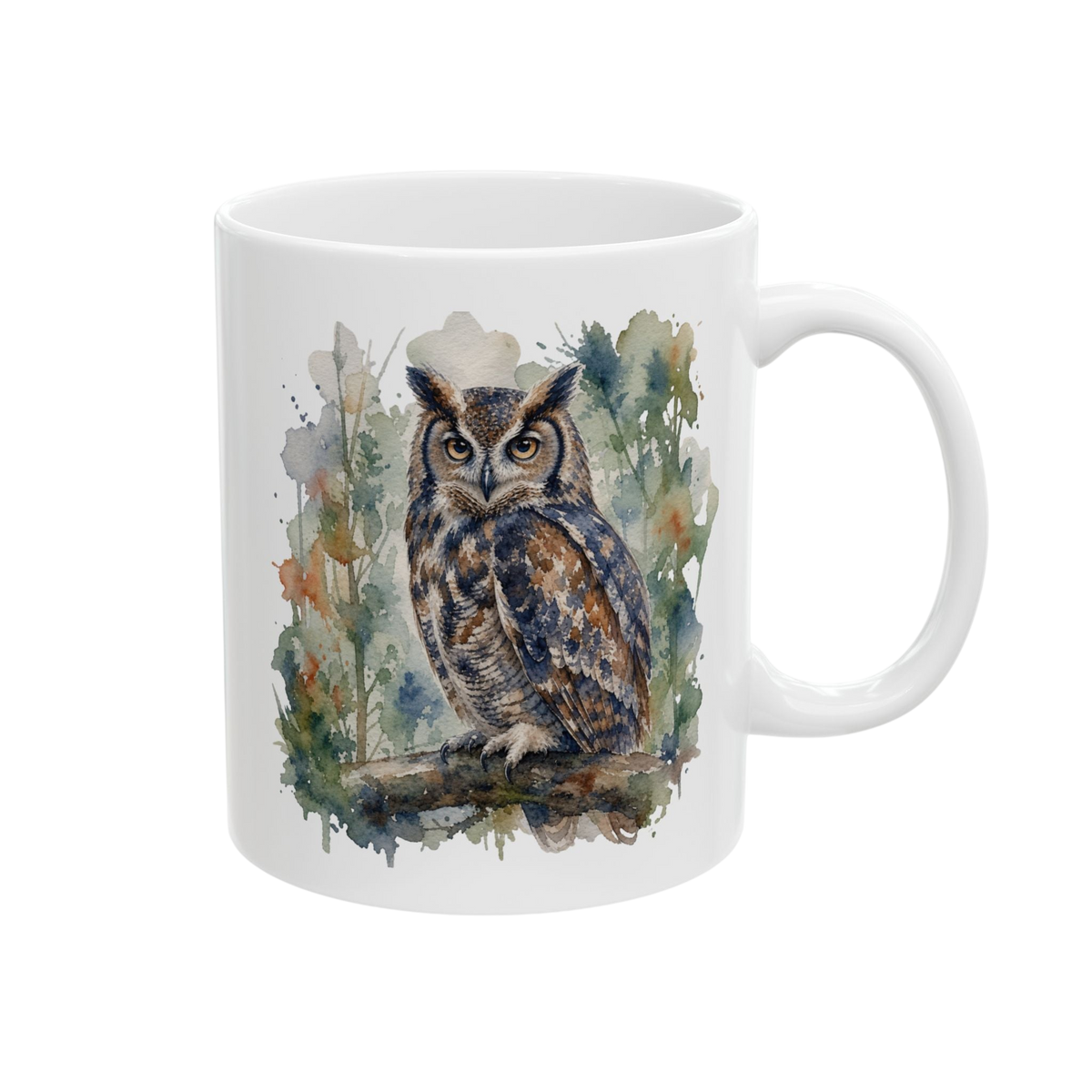 Watercolor Owl Ceramic Mug — Nature-Inspired Coffee Cup 11oz,