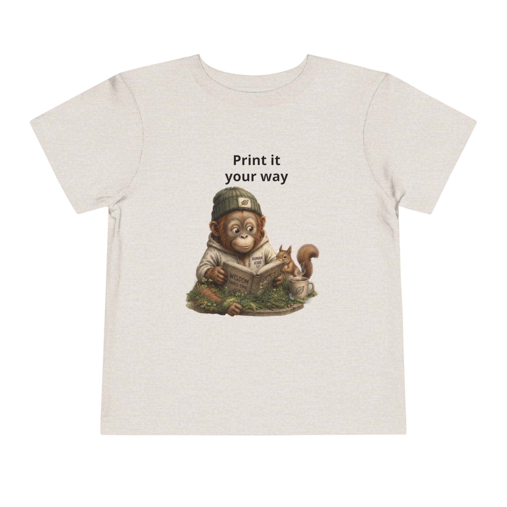 Toddler Tee — Cute Orrie Reading "Print it your way" Graphic