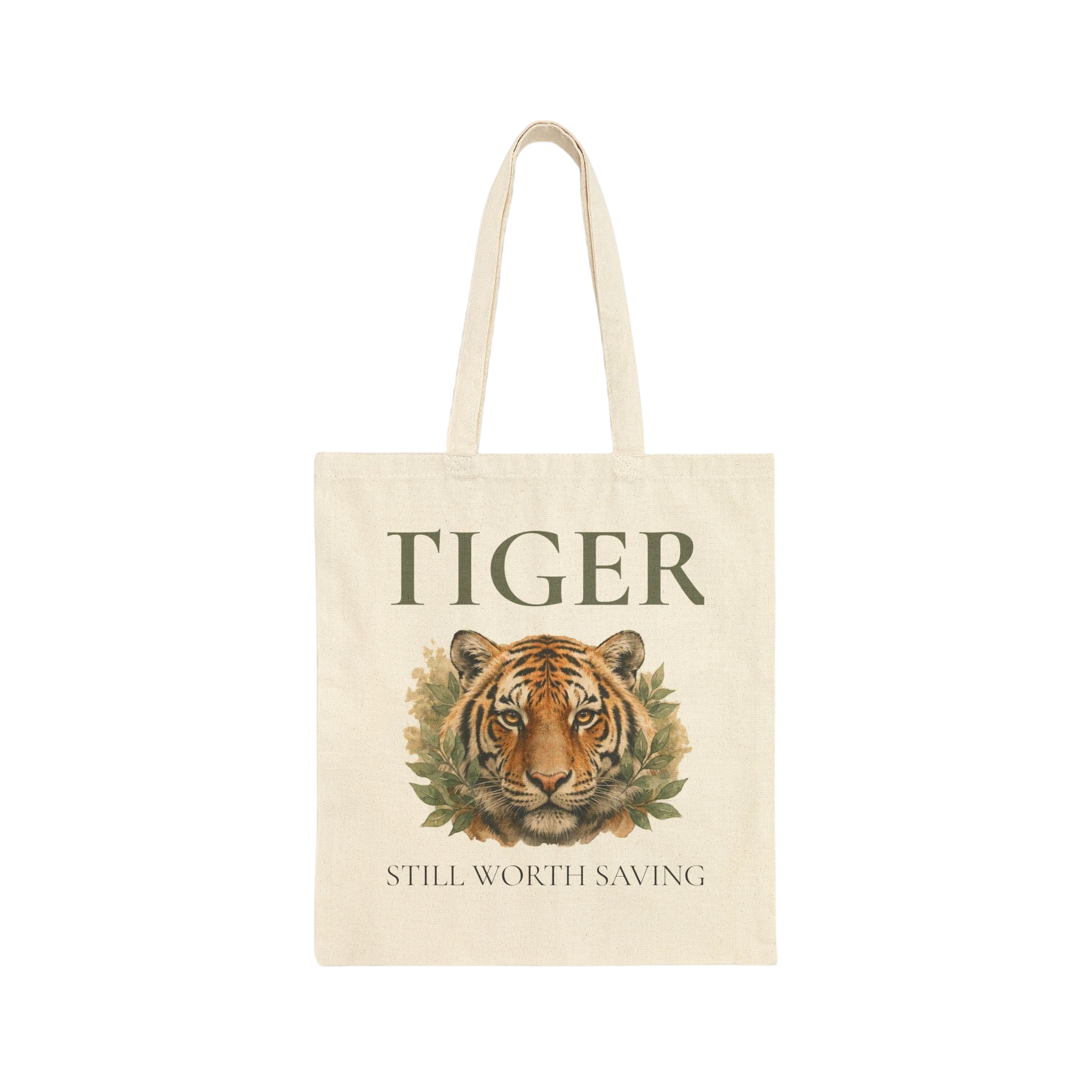Every Species Matters Tiger Canvas Tote Bag — "Still Worth Saving" Wildlife Conservation Eco Tote