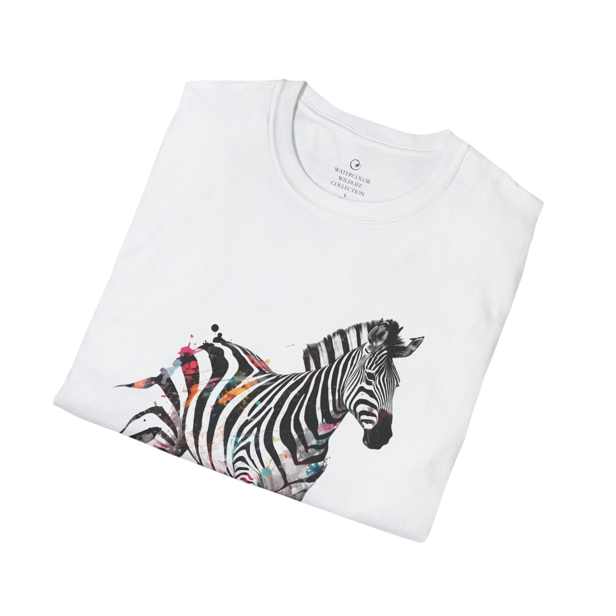 Zebra Watercolor T‑Shirt — Color Splash Running Zebra Graphic Tee in White
