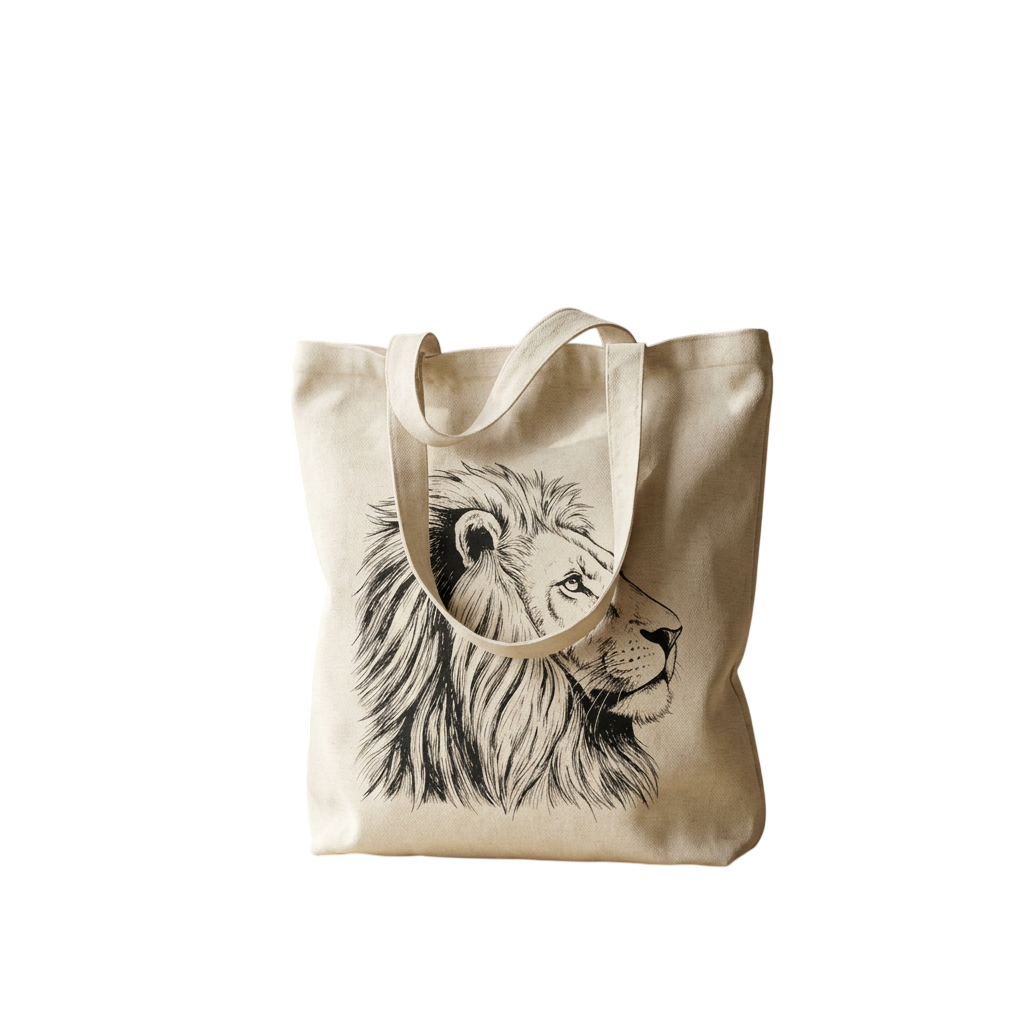 Lion Hand-Drawn Wildlife Portrait Tote
