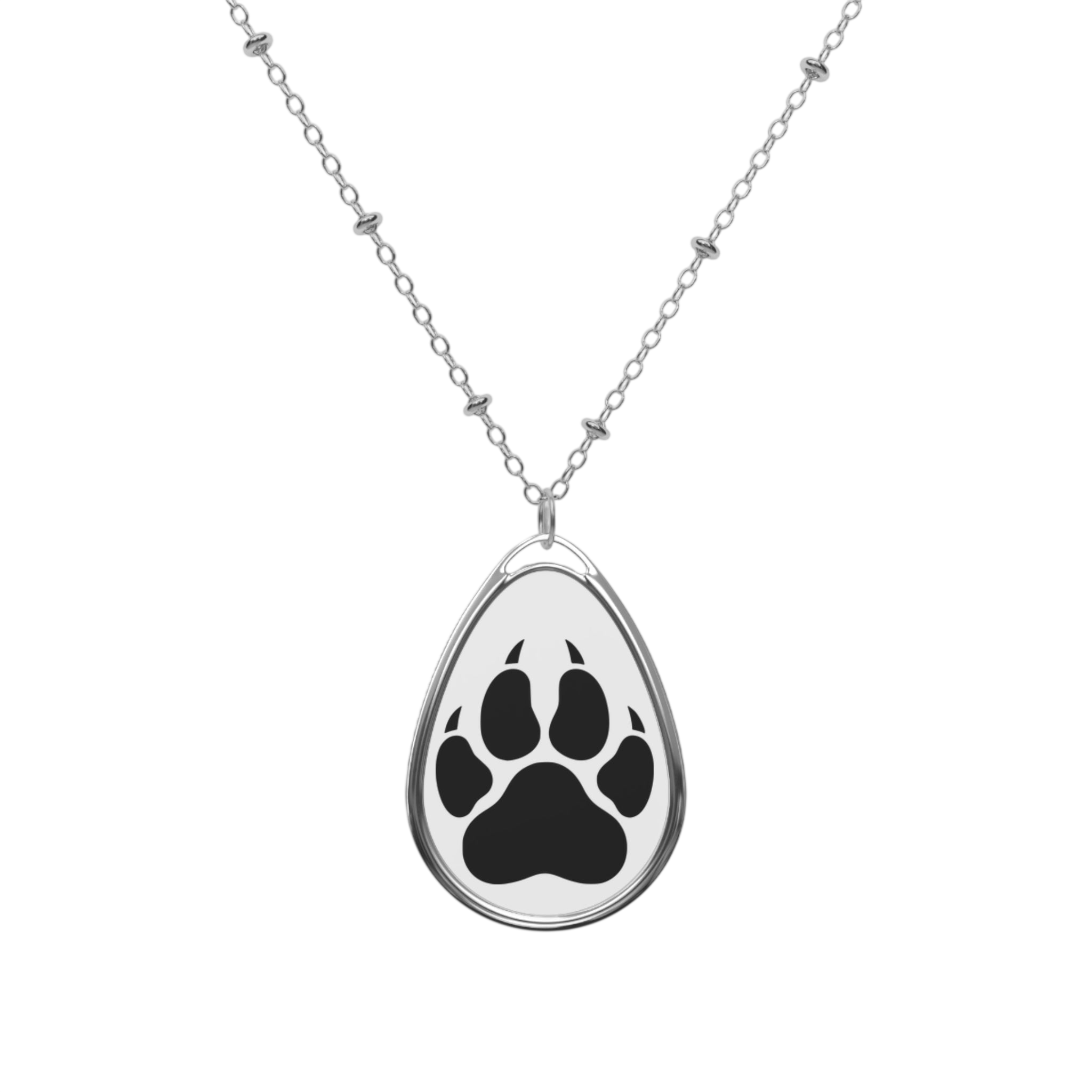 Oval Paw Print Necklace — Sterling Teardrop Pendant