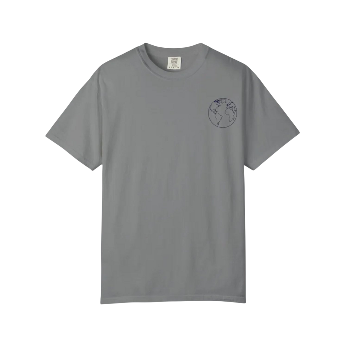 Gray t-shirt with a graphic design on a white background