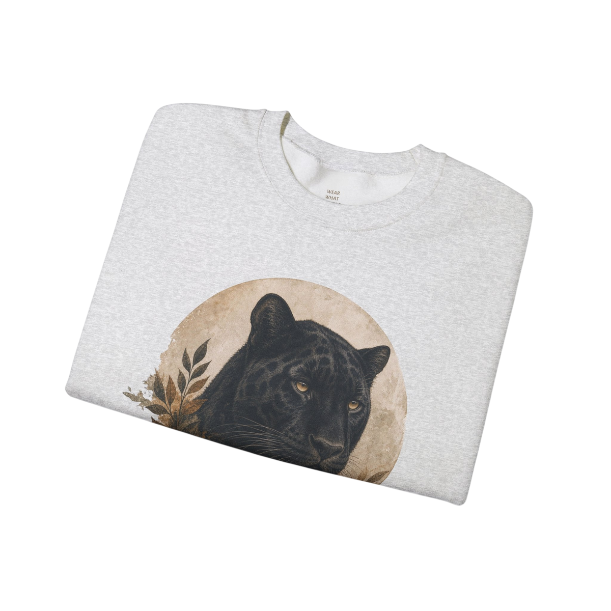 Black Panther Big Cat Crewneck Sweatshirt — Nature Graphic in Gray