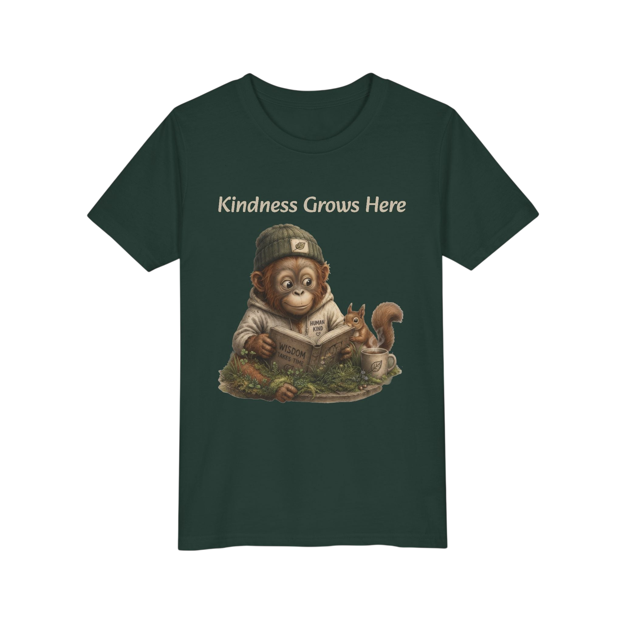 Youth Tee — "Kindness Grows Here" Orrie & Squirrel Nature Graphic